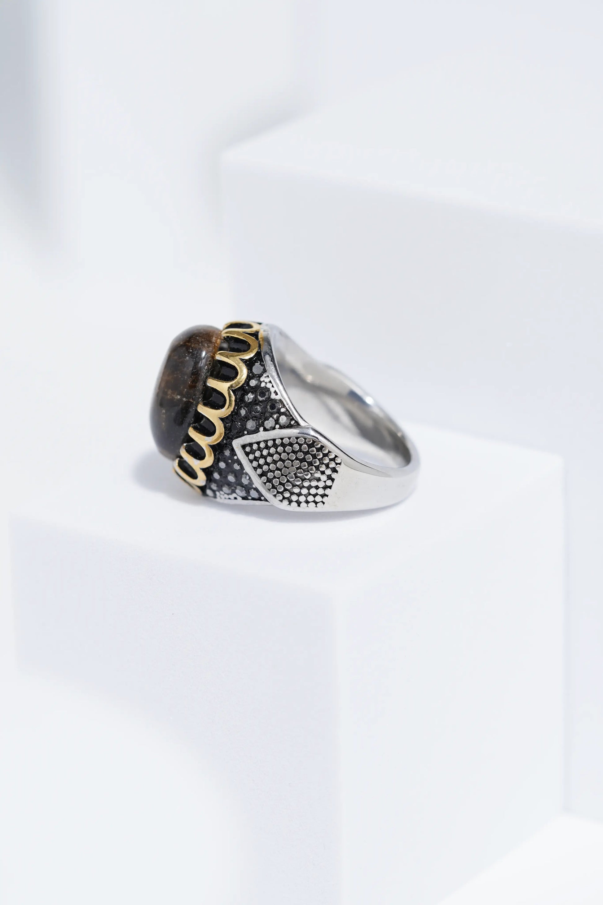 Brown Oval Stone In Two-Tone Color Stainless Steel Ring For Men. worldjewel.in men's ring