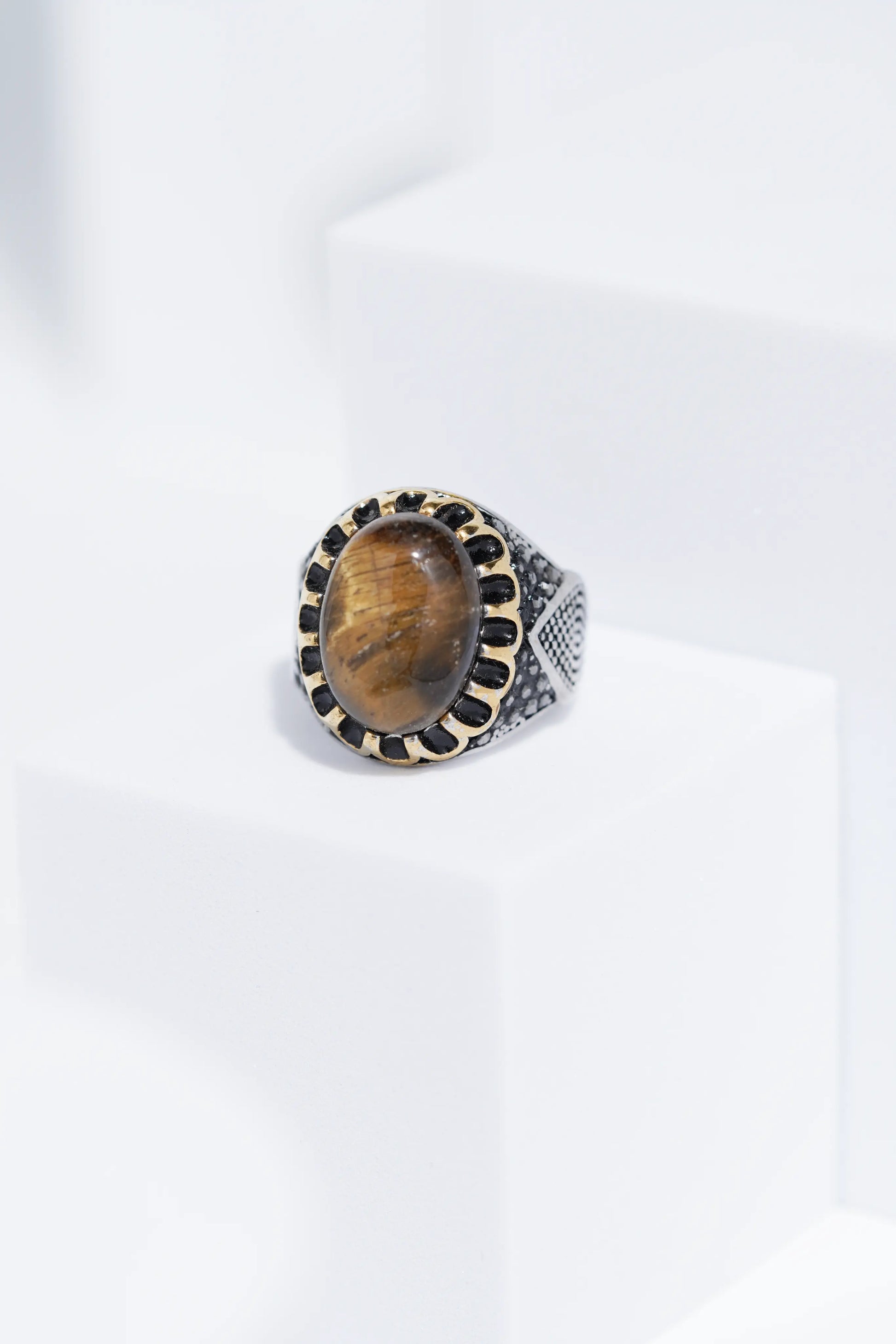 Brown Oval Stone In Two-Tone Color Stainless Steel Ring For Men. worldjewel.in men's ring