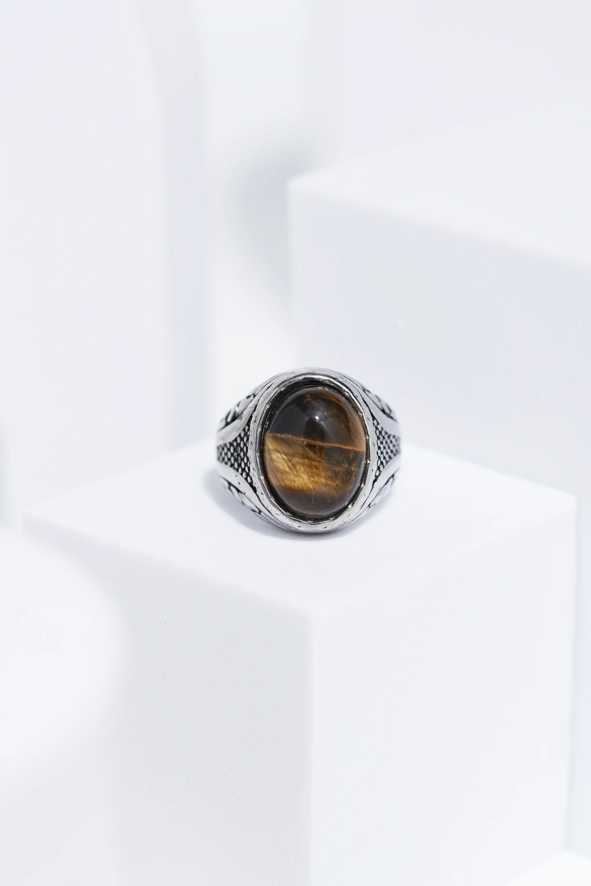 Brown Stone Silver Stainless Steel Ring For Men. worldjewel.in men's ring