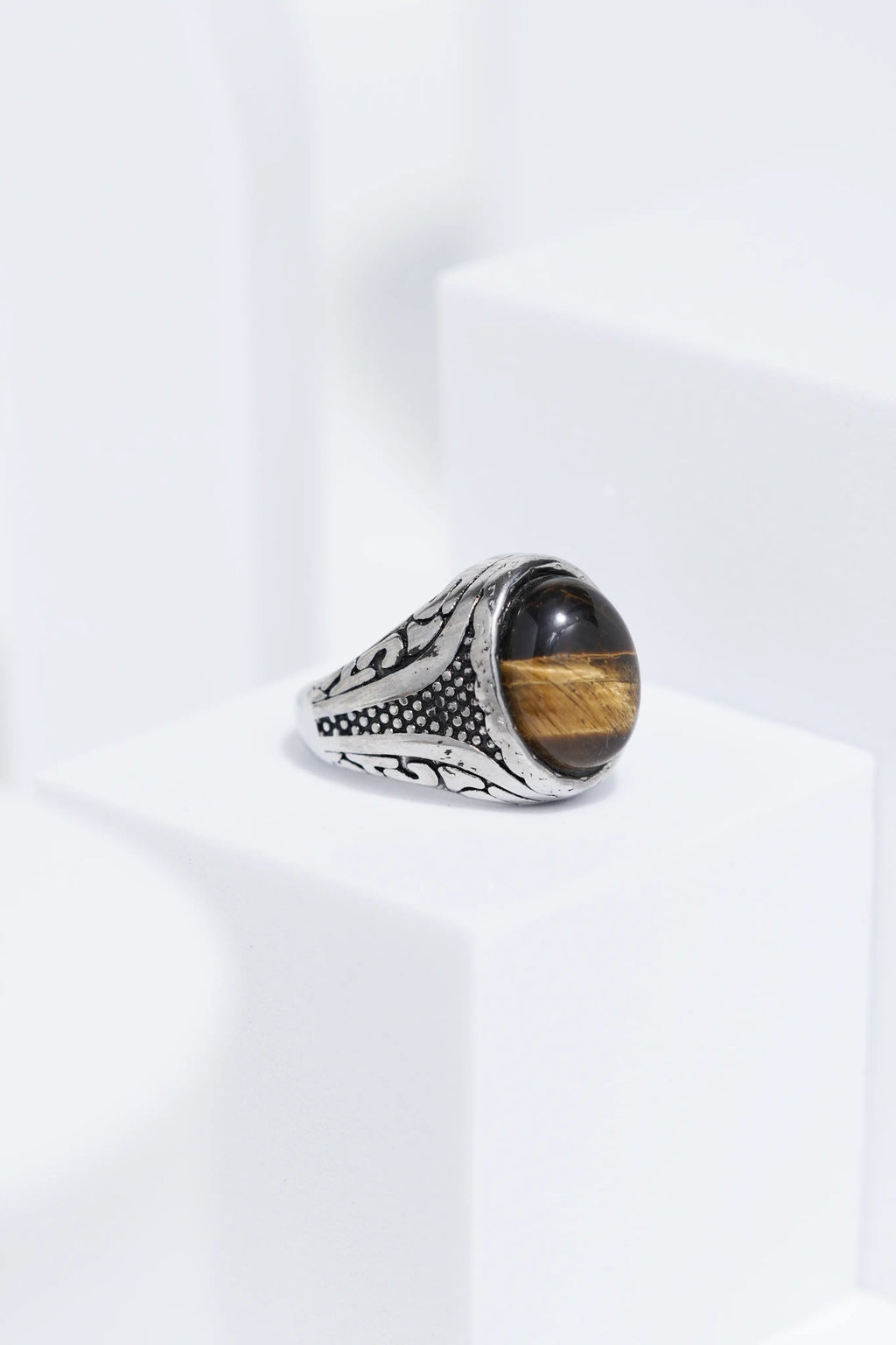 Brown Stone Silver Stainless Steel Ring For Men. worldjewel.in men's ring