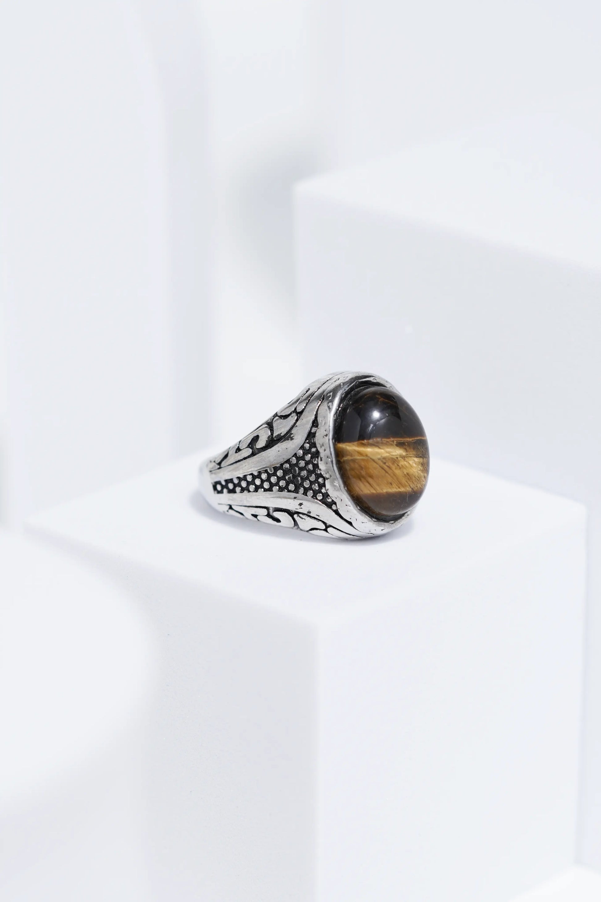 Brown Stone Silver Stainless Steel Ring For Men. worldjewel.in men's ring