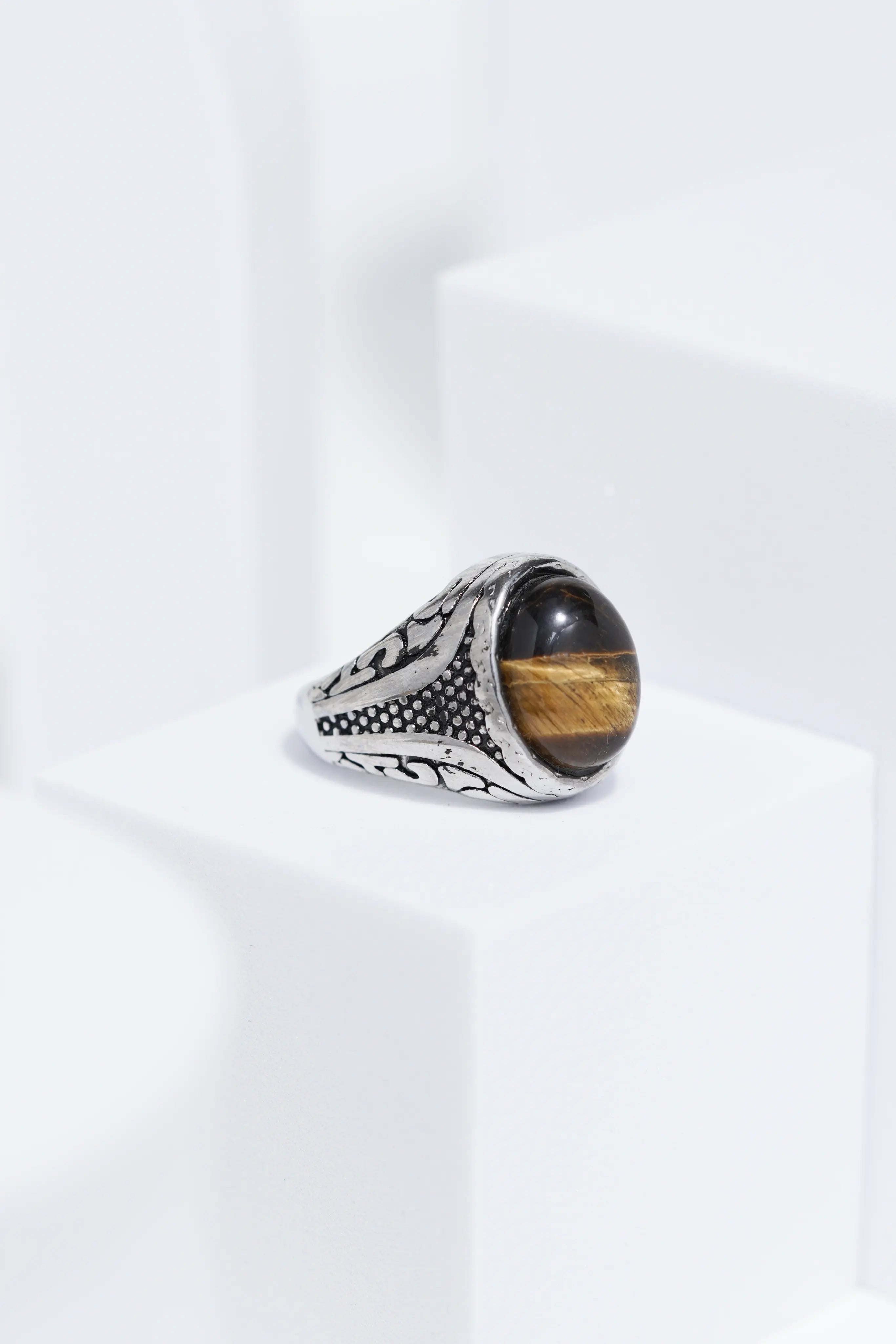Brown Stone Silver Stainless Steel Ring For Men. worldjewel.in men's ring