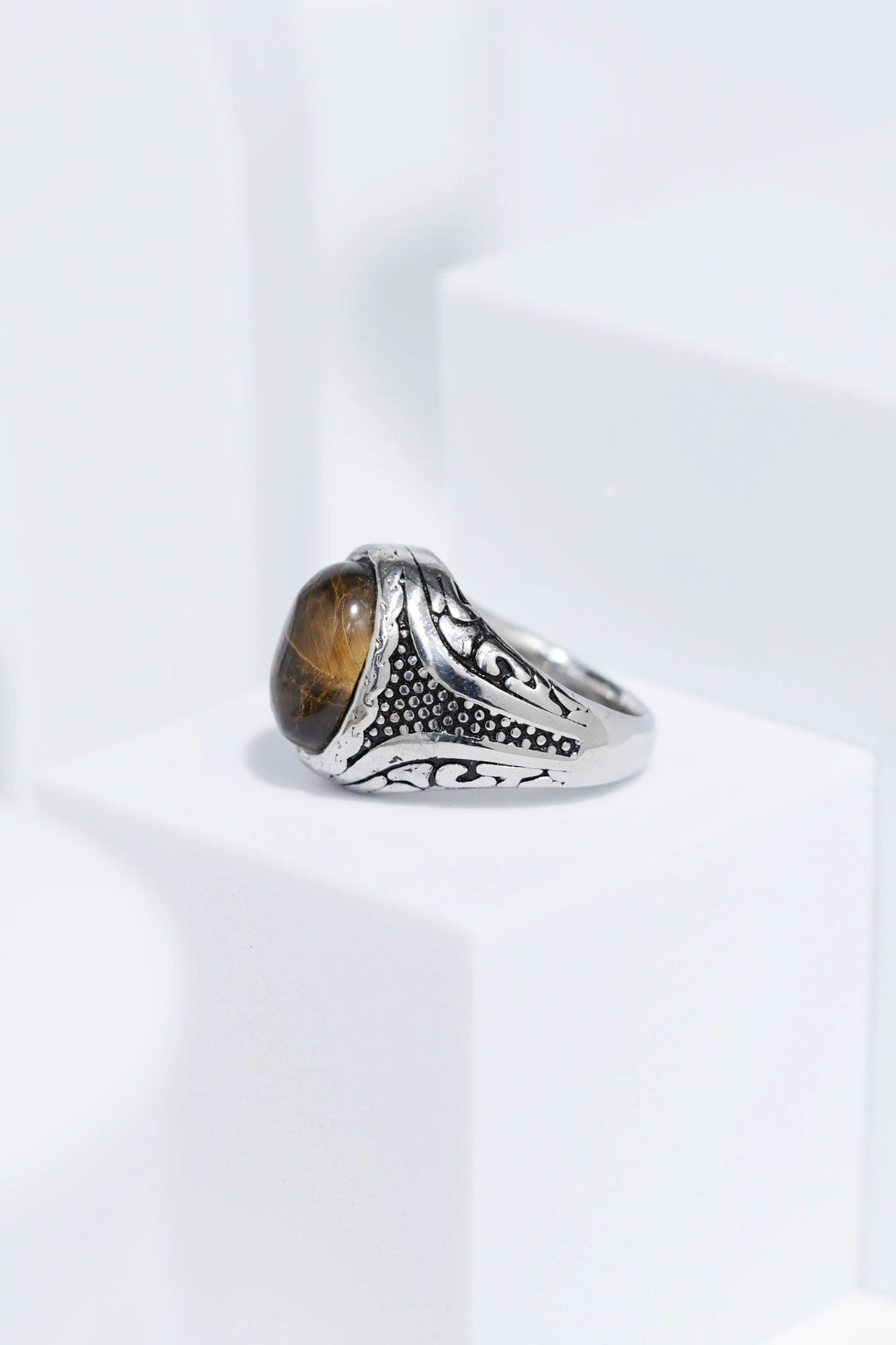 Brown Stone Silver Stainless Steel Ring For Men. worldjewel.in men's ring