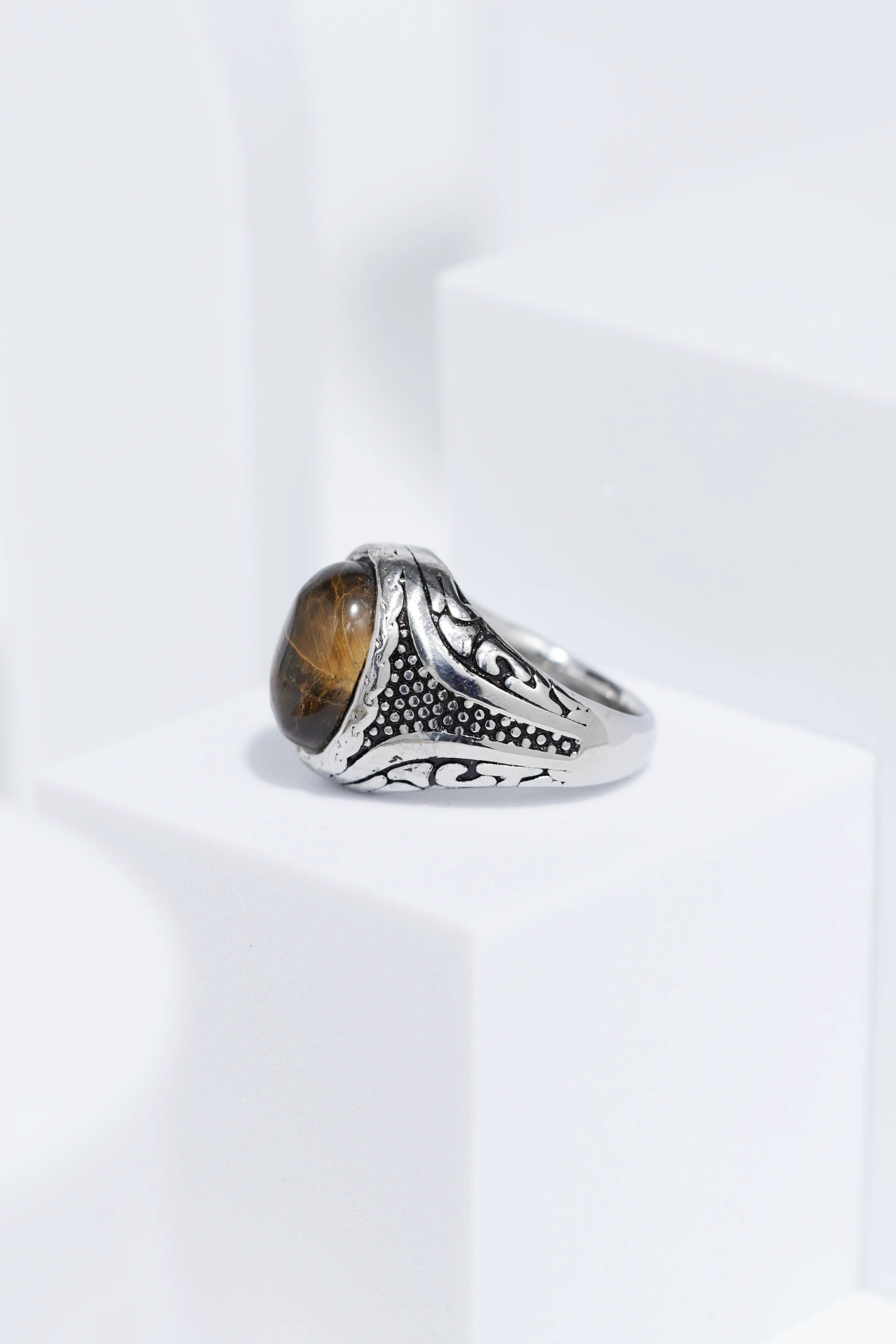Brown Stone Silver Stainless Steel Ring For Men. worldjewel.in men's ring