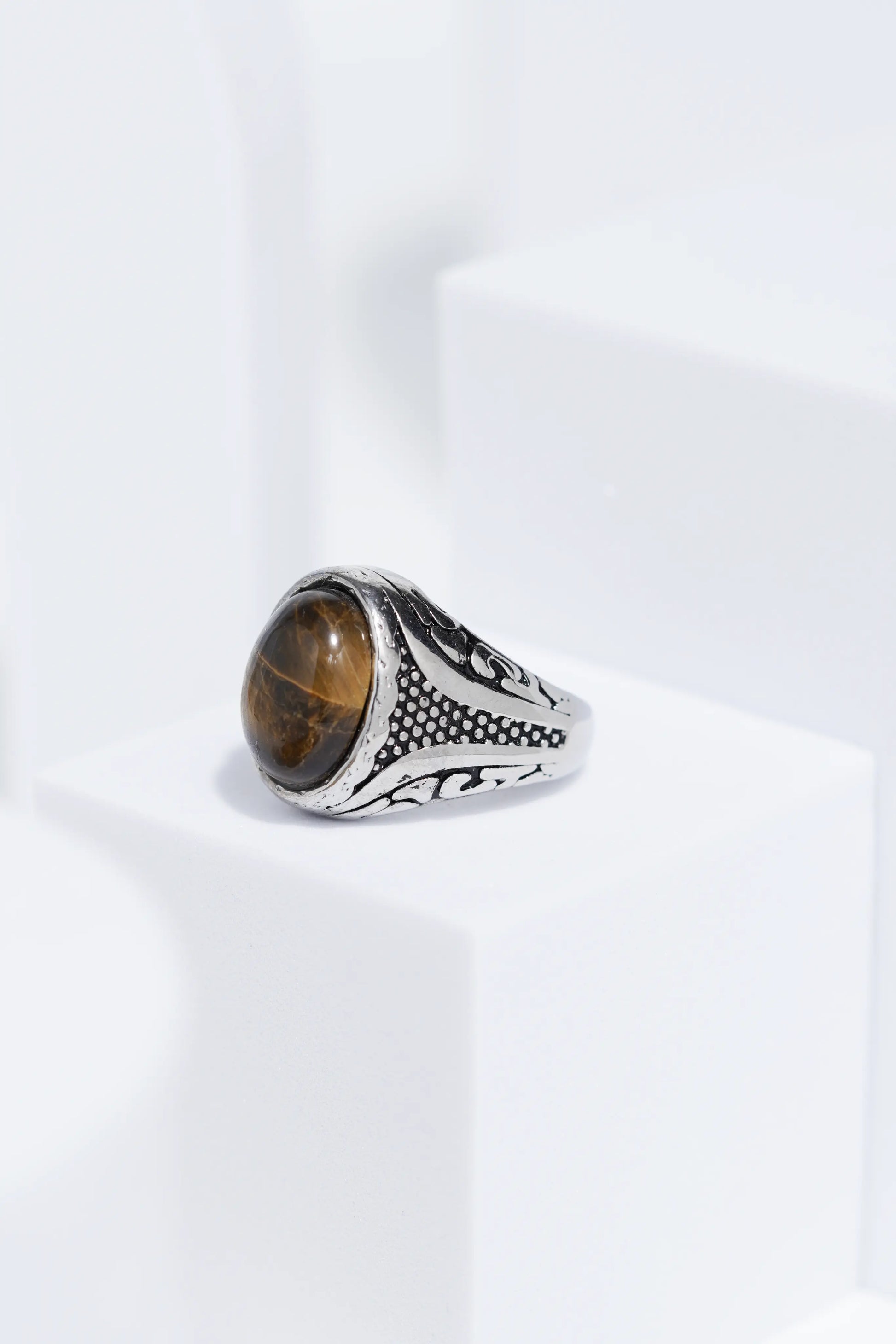 Brown Stone Silver Stainless Steel Ring For Men. worldjewel.in men's ring