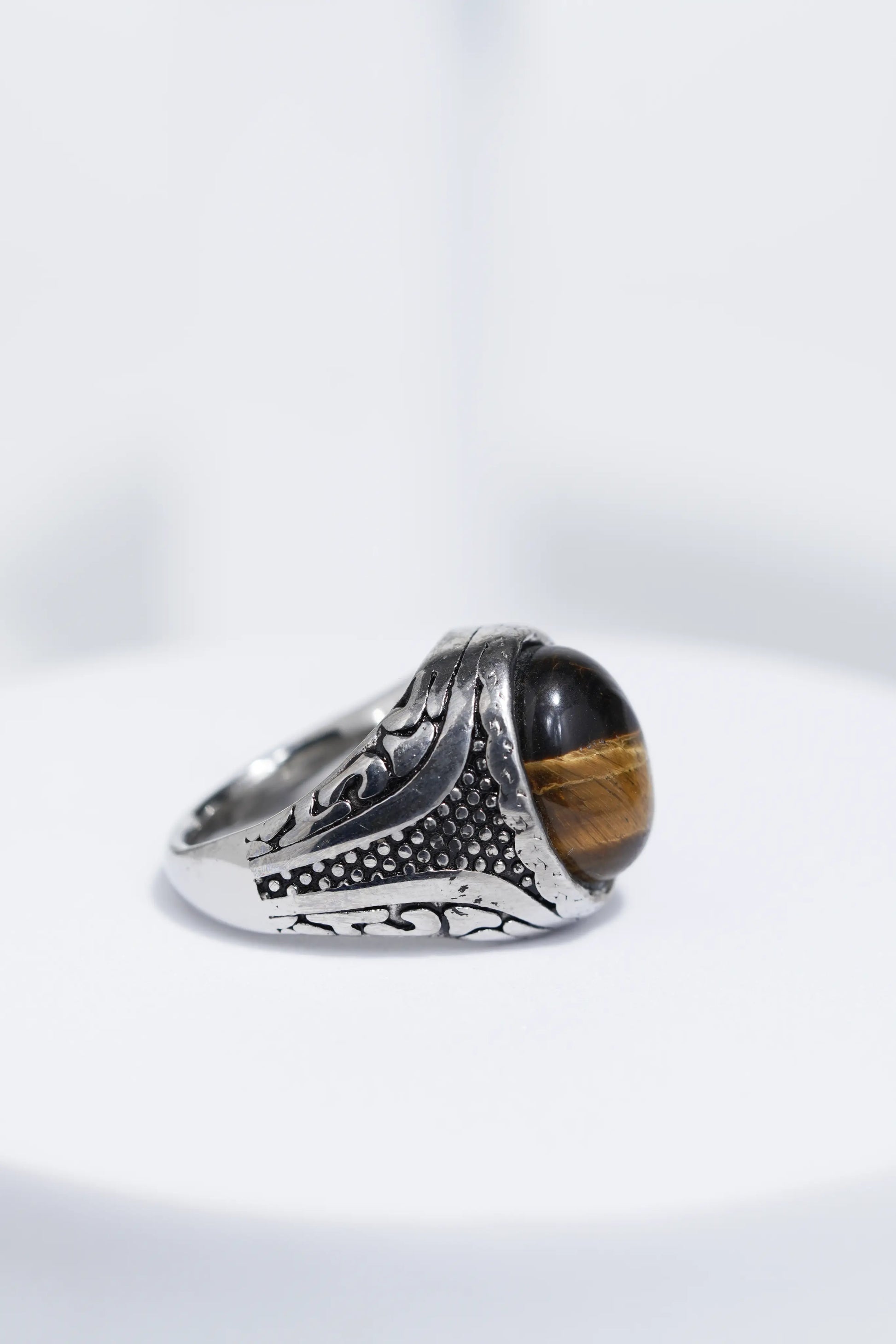 Brown Stone Silver Stainless Steel Ring For Men. worldjewel.in men's ring