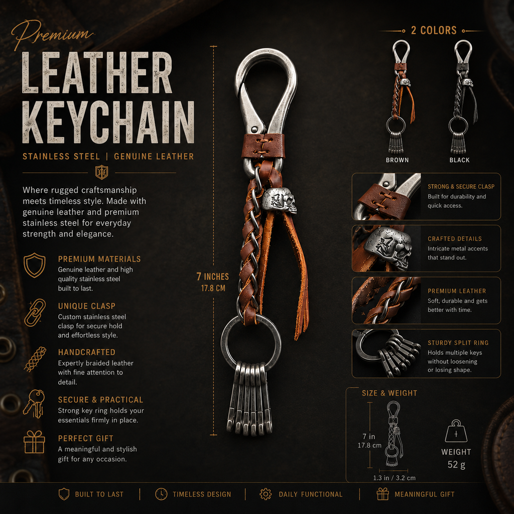 Shadow Bone Pure Leather Keychain (Brown)