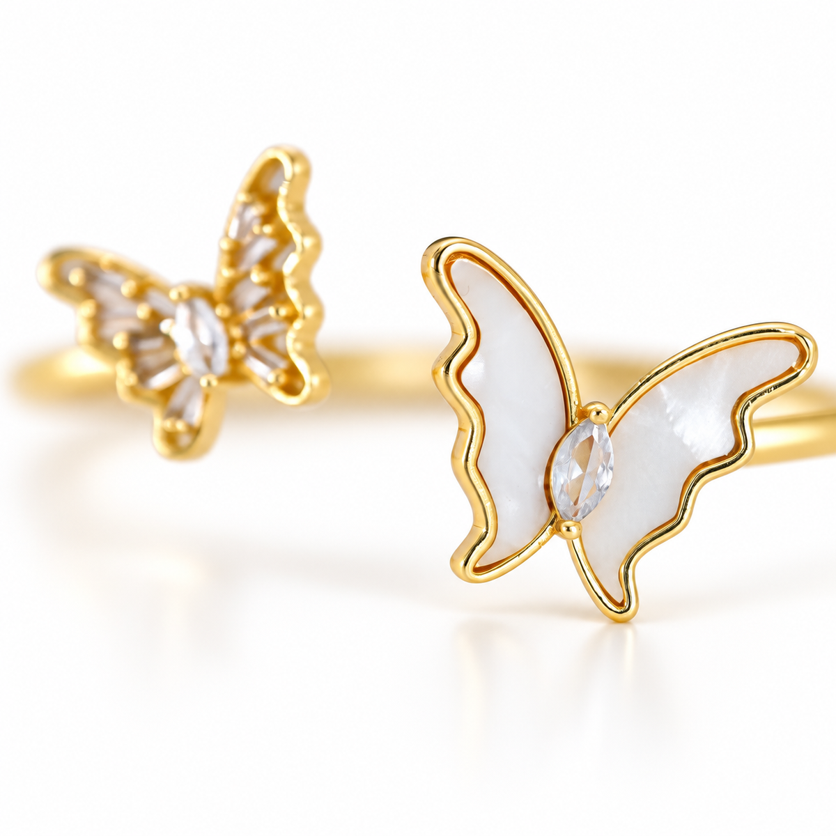Dual Butterfly Pearl Inlay Gold Bracelet