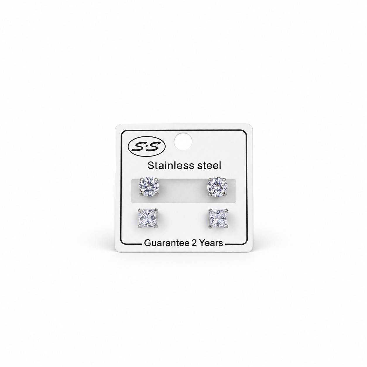 Classic Circle & Square Comb Cuban Zircon Stud Earrings (6mm set)
