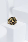 Crown Embossed Black Polish In Golden Color Stainless Steel Ring For Men. worldjewel.in men's ring