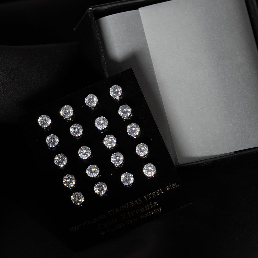 10: X Circle Cuban Zircon Diamond Studs UNISEX Set of 20pcs. (6 MM)