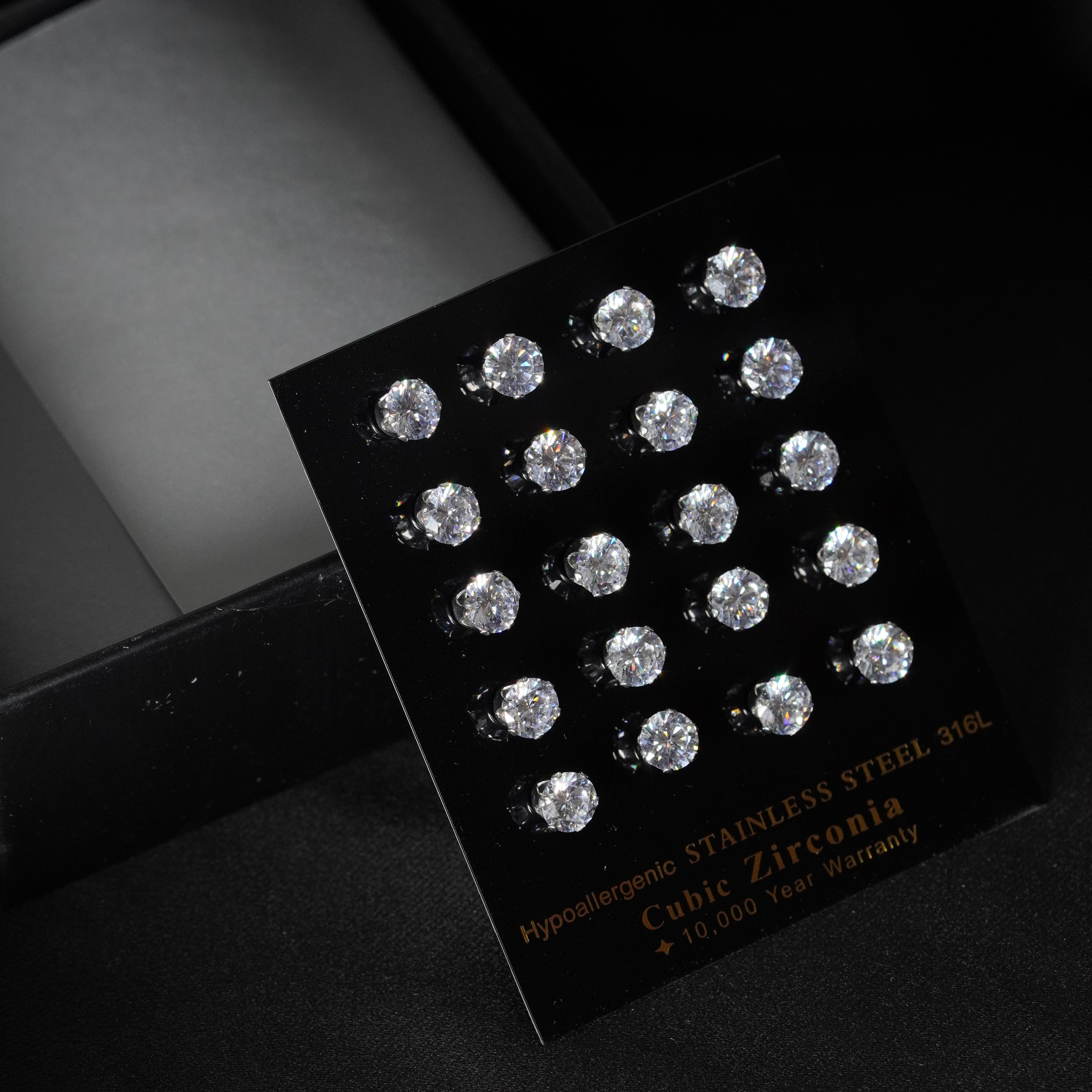 10: X Circle Cuban Zircon Diamond Studs UNISEX Set of 20pcs. (6 MM)