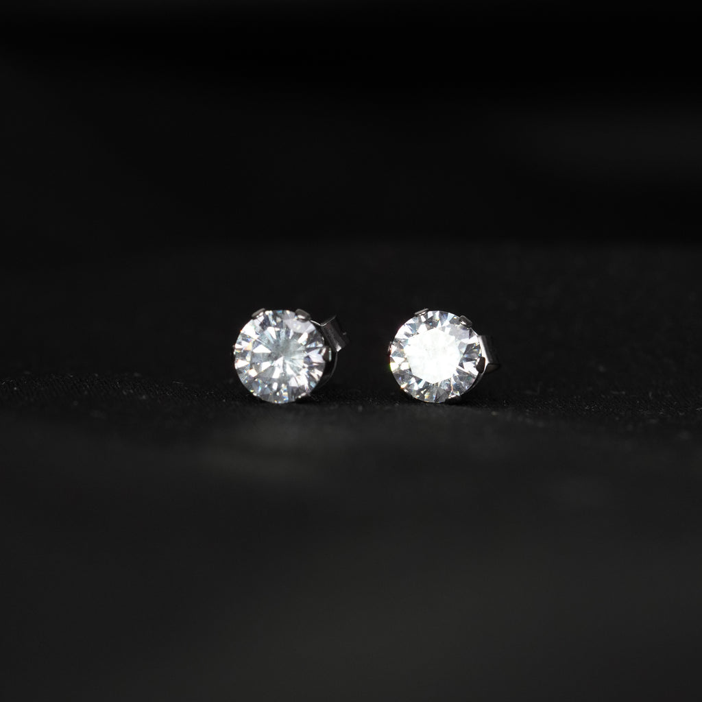 Twin 8mm Cuban Zircon Stud Earrings Set