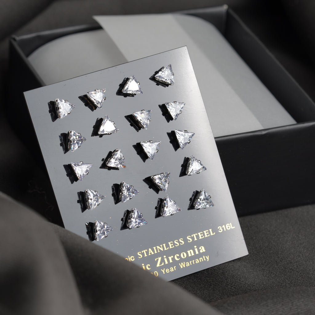 4: bold Tri Cuban Zircon Diamound Studs UNISEX Set of 20pcs. (6 MM)