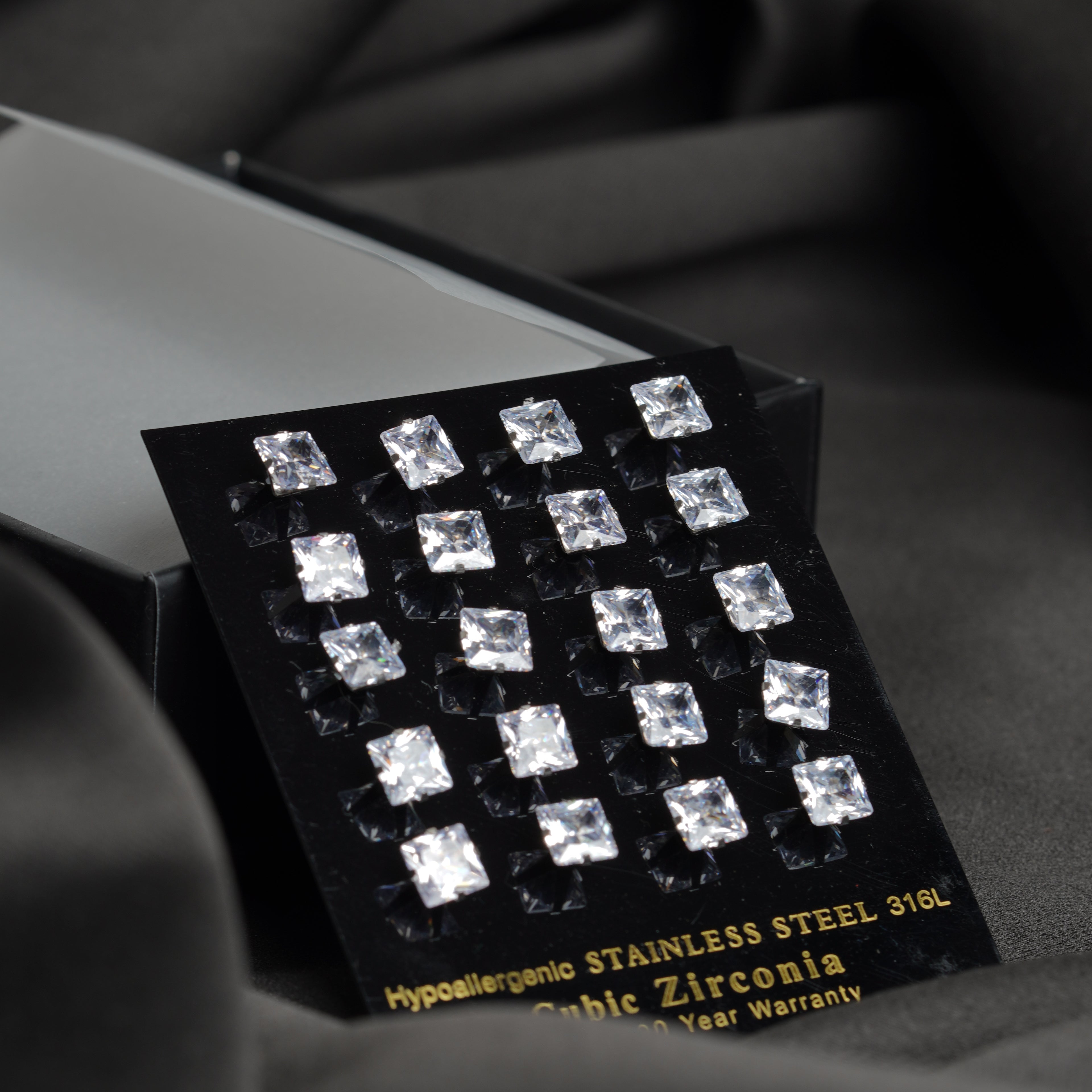 8: Bold Square Cuban Zircon Diamound Studs UNISEX Set of 20pcs. (8 MM)