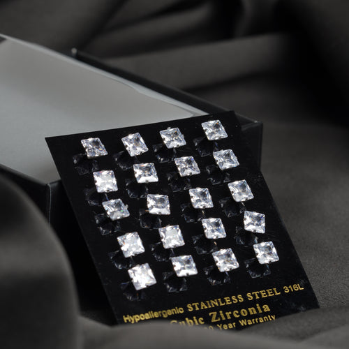 8: Bold Square Cuban Zircon Diamound Studs UNISEX Set of 20pcs. (8 MM)