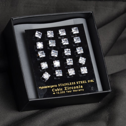 9: XL Square Cuban Zircon Diamound Studs UNISEX Set of 20pcs. (6 MM)