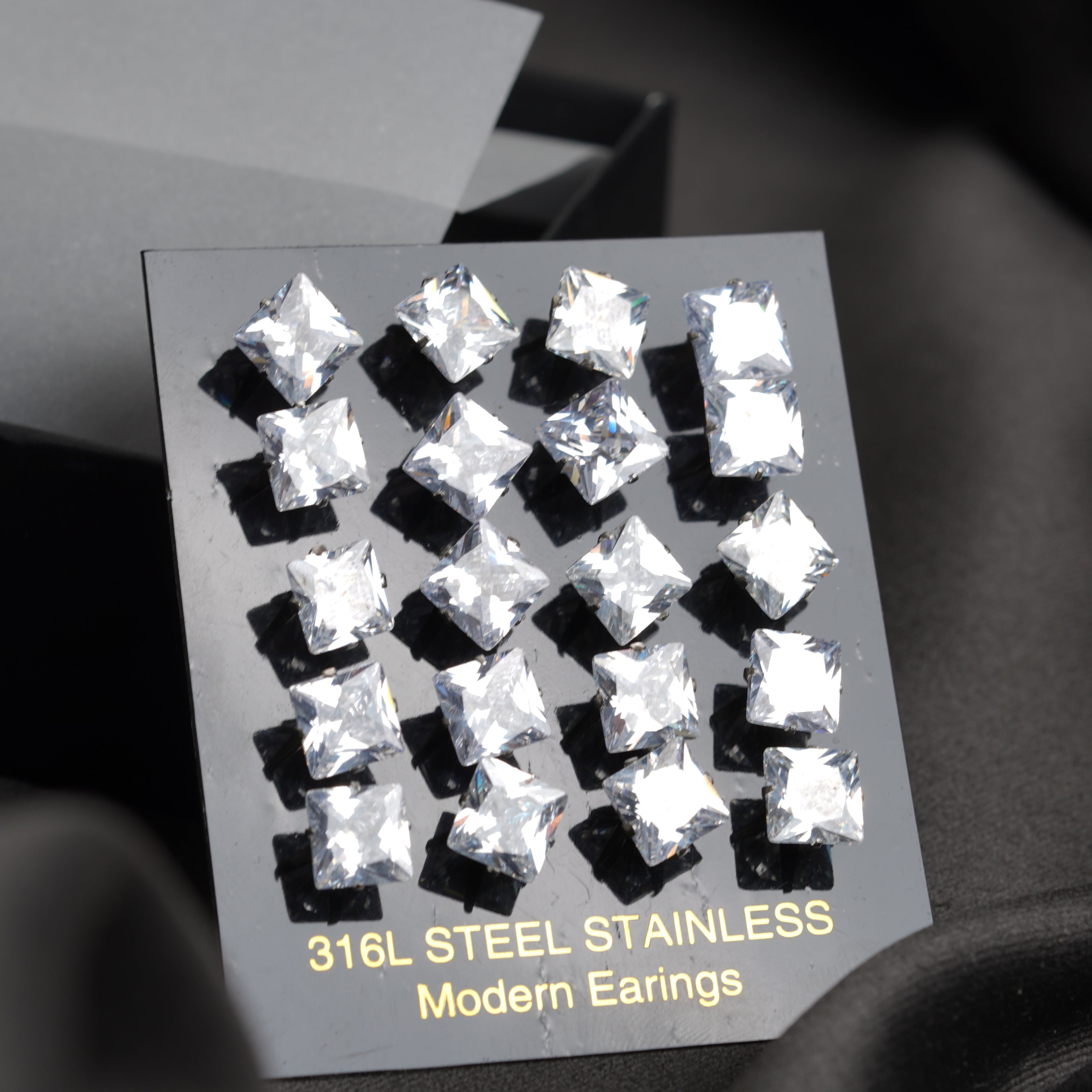 8: Bold Square Cuban Zircon Diamound Studs UNISEX Set of 20pcs. (8 MM)