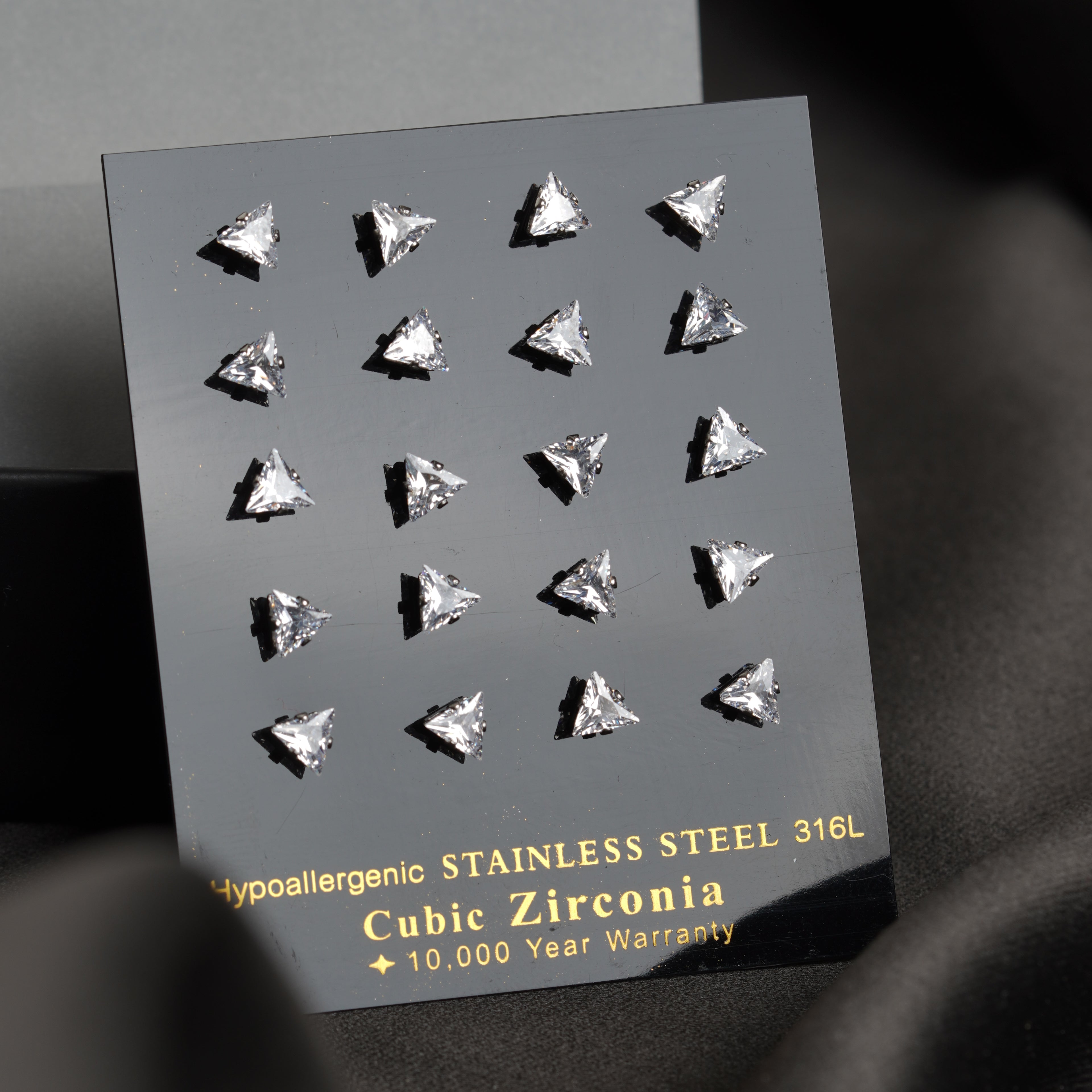 12: Mid Bold Tri Cuban Zircon Diamound Studs UNISEX Set of 20pcs. (5 MM)