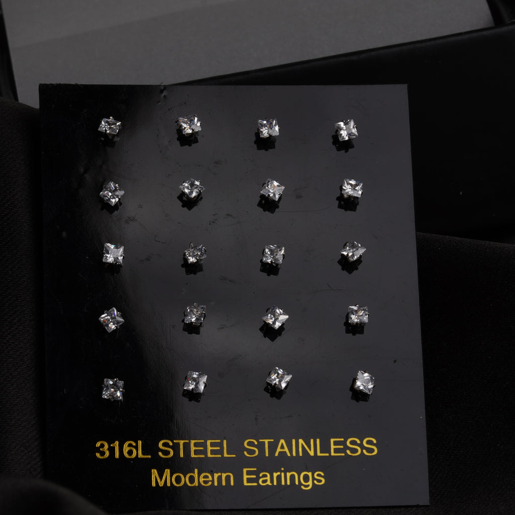11: MINI Square Cuban Zircon Diamound Studs UNISEX Set of 20pcs. (3 MM)