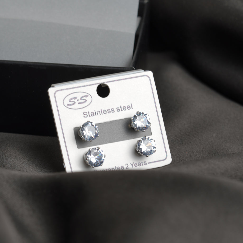 Twin 8mm Cuban Zircon Stud Earrings Set