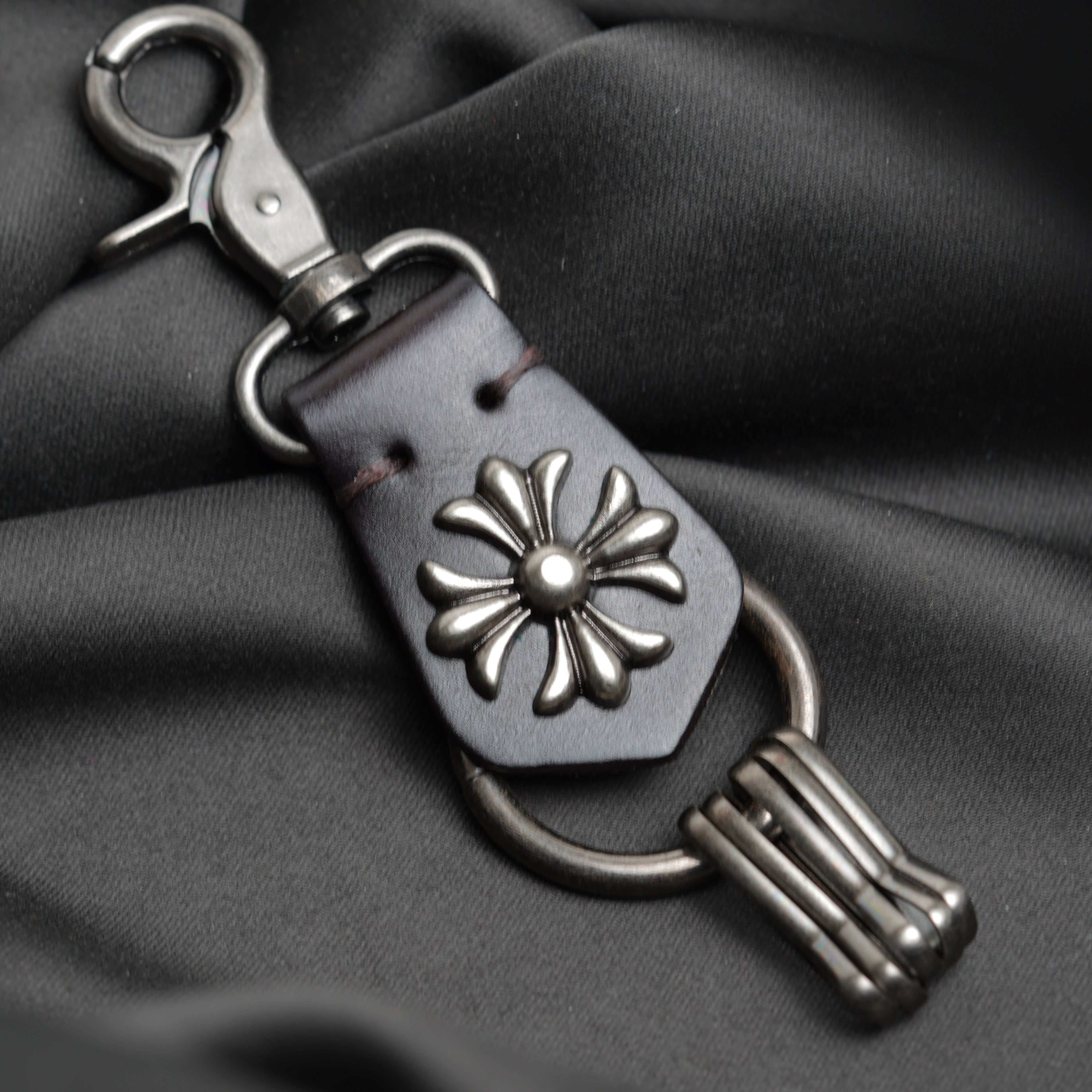 Crucifix Noir Leather Keychain (Black)