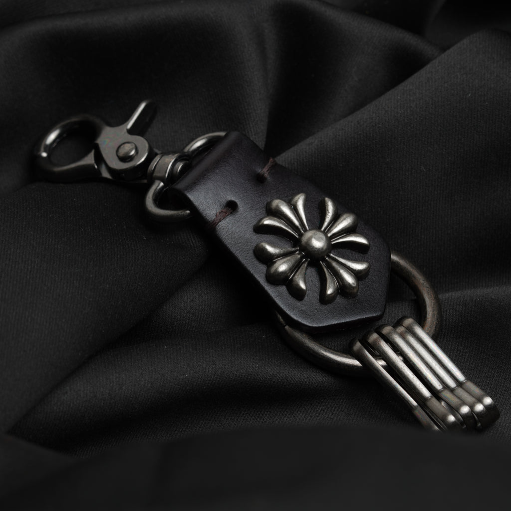 Crucifix Noir Leather Keychain (Black)