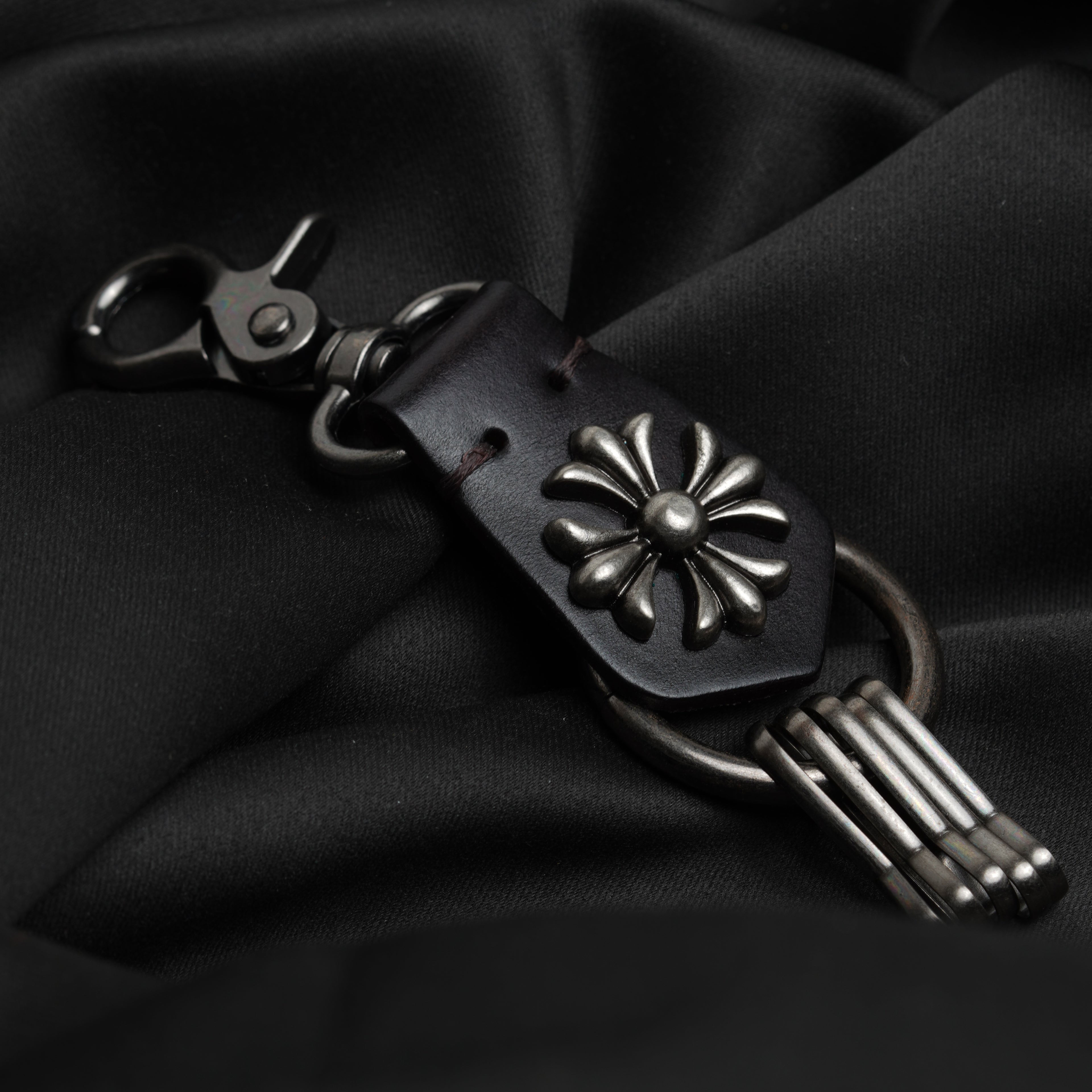 Crucifix Noir Leather Keychain (Black)