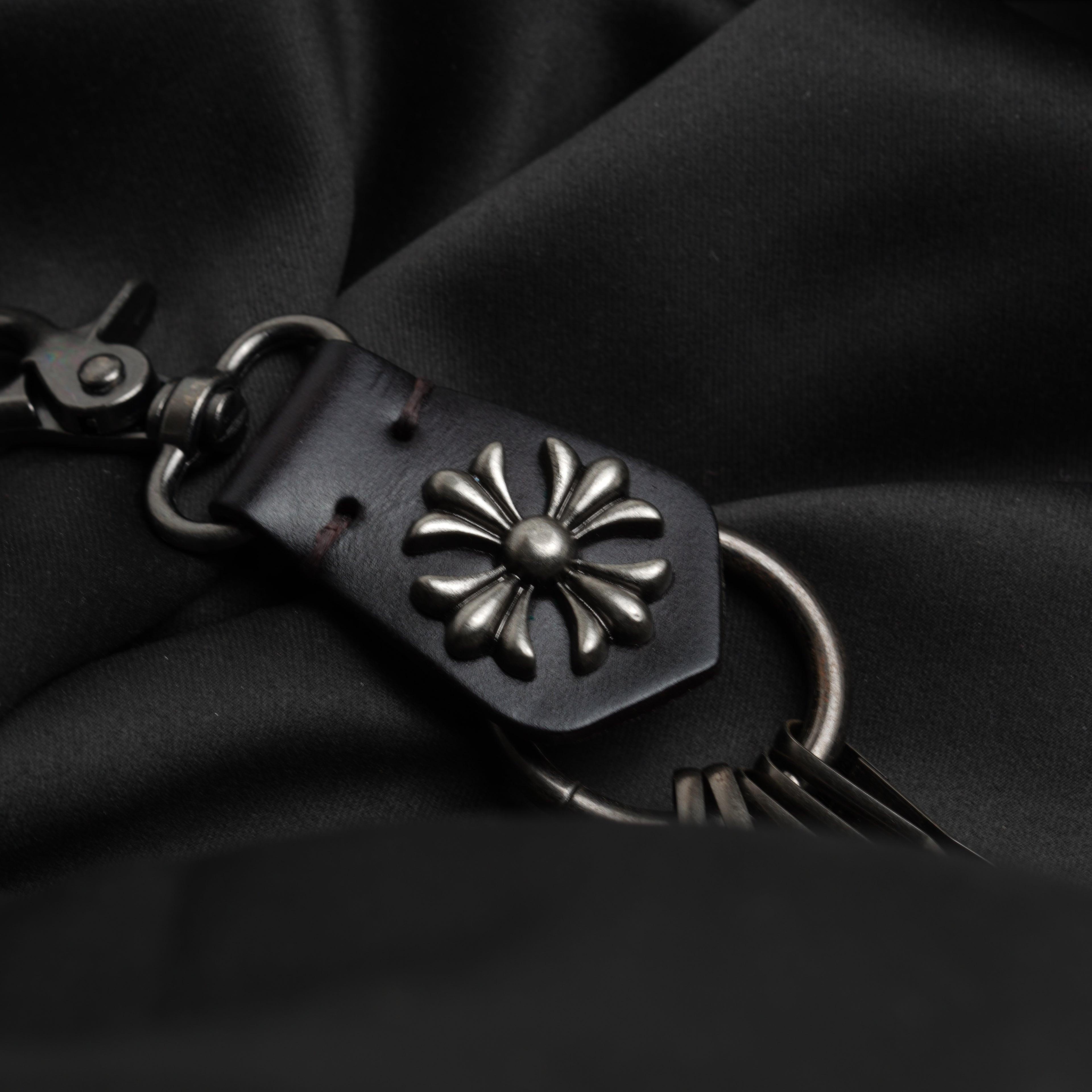 Crucifix Noir Leather Keychain (Black)