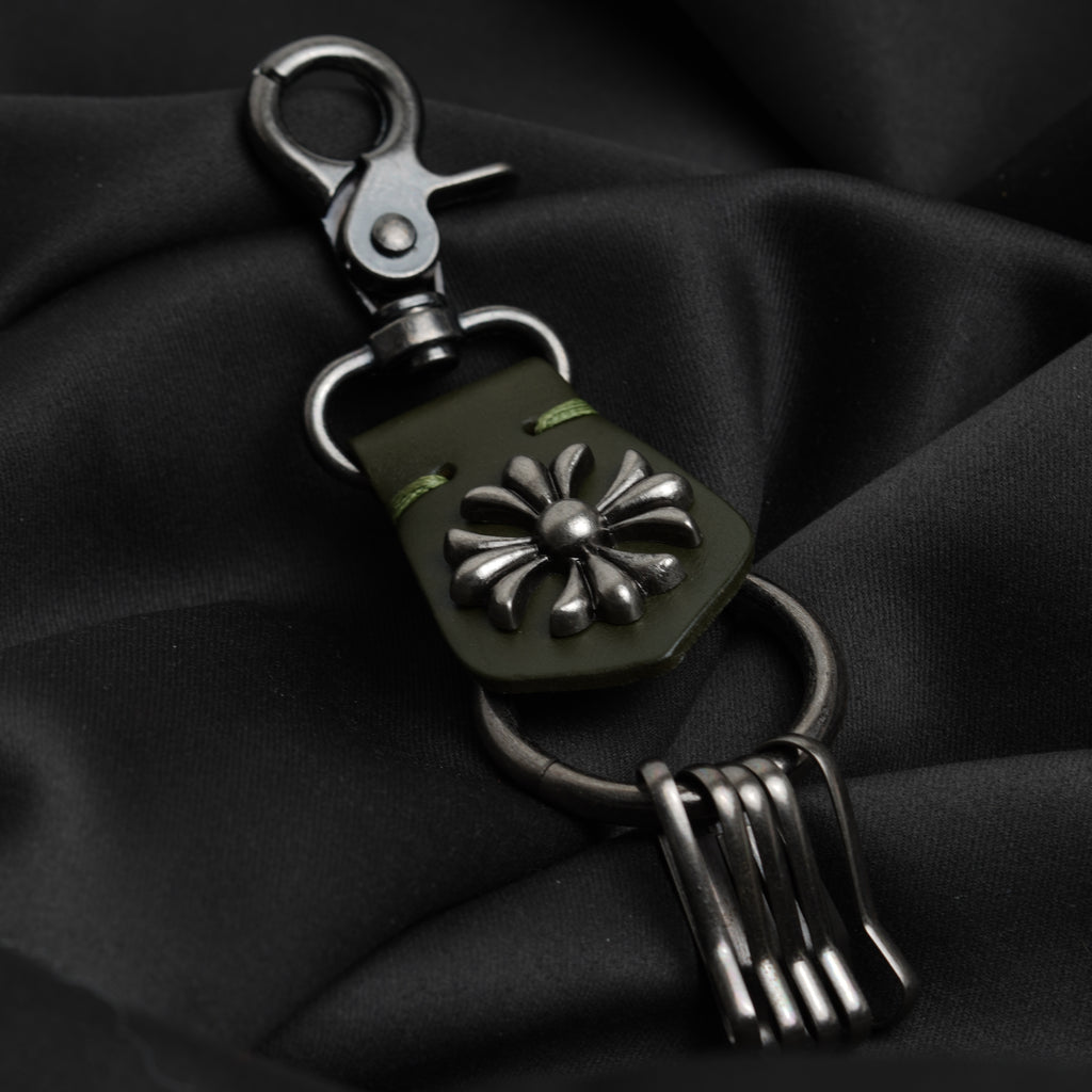 Crucifix Noir Leather Keychain ( Olive green )
