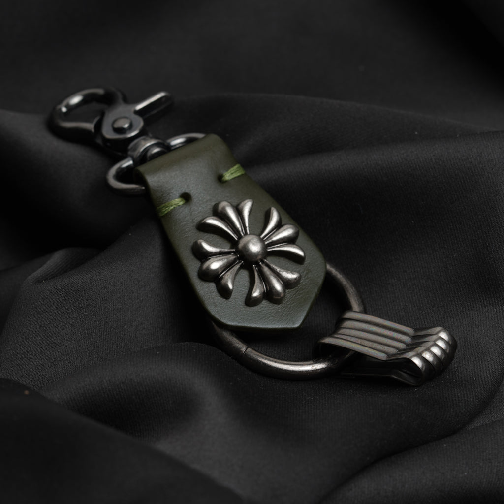 Crucifix Noir Leather Keychain ( Olive green )