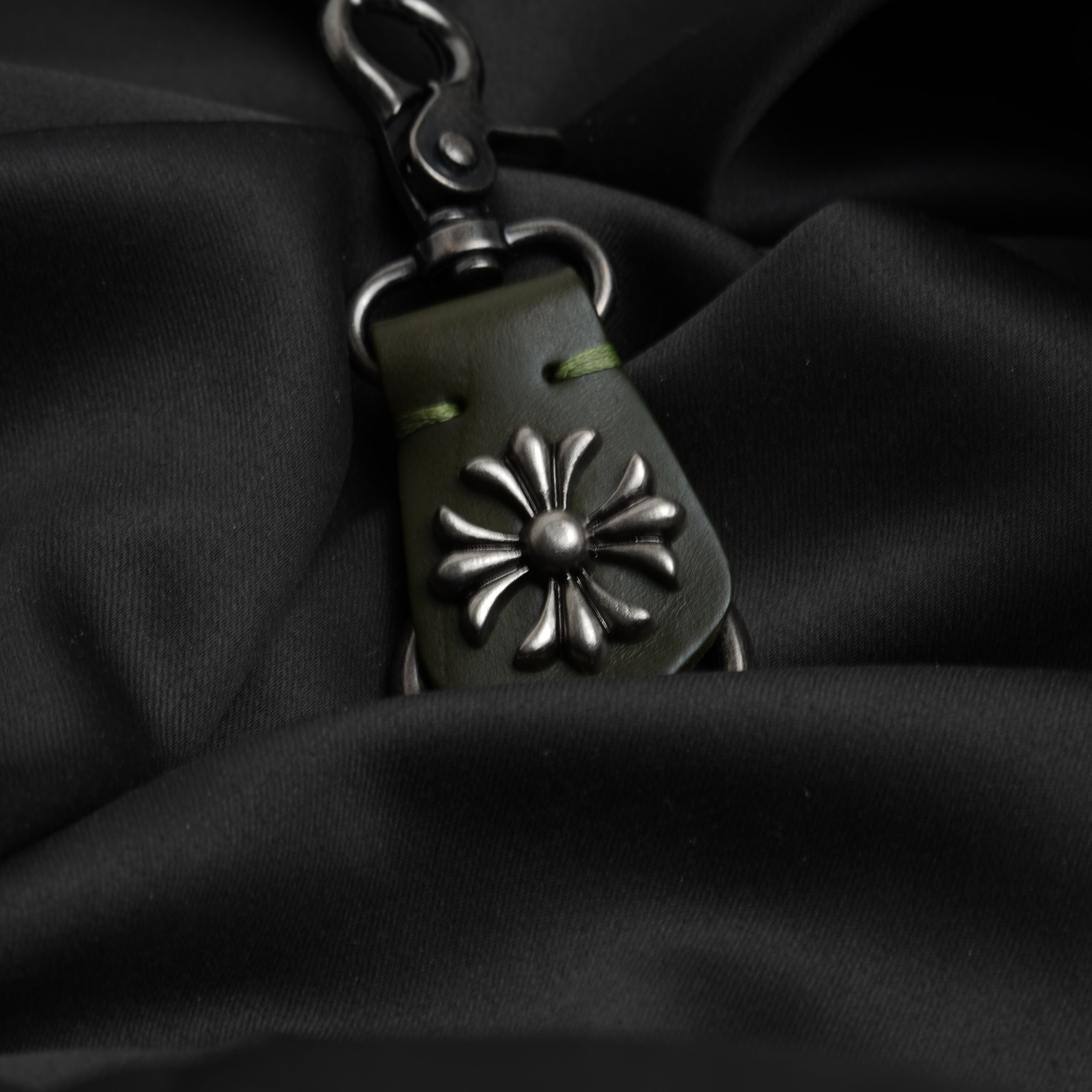 Crucifix Noir Leather Keychain ( Olive green )