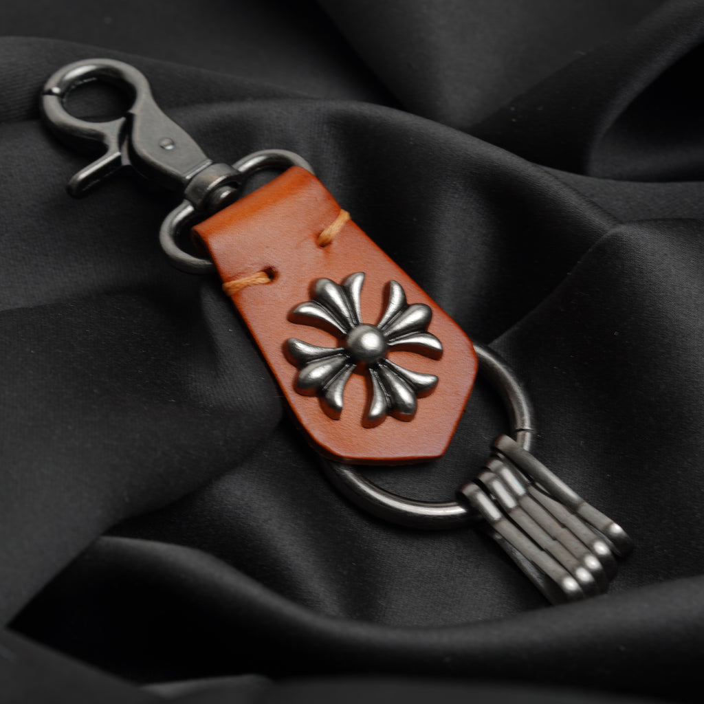 Crucifix Noir Leather Keychain ( Vintage Brown )