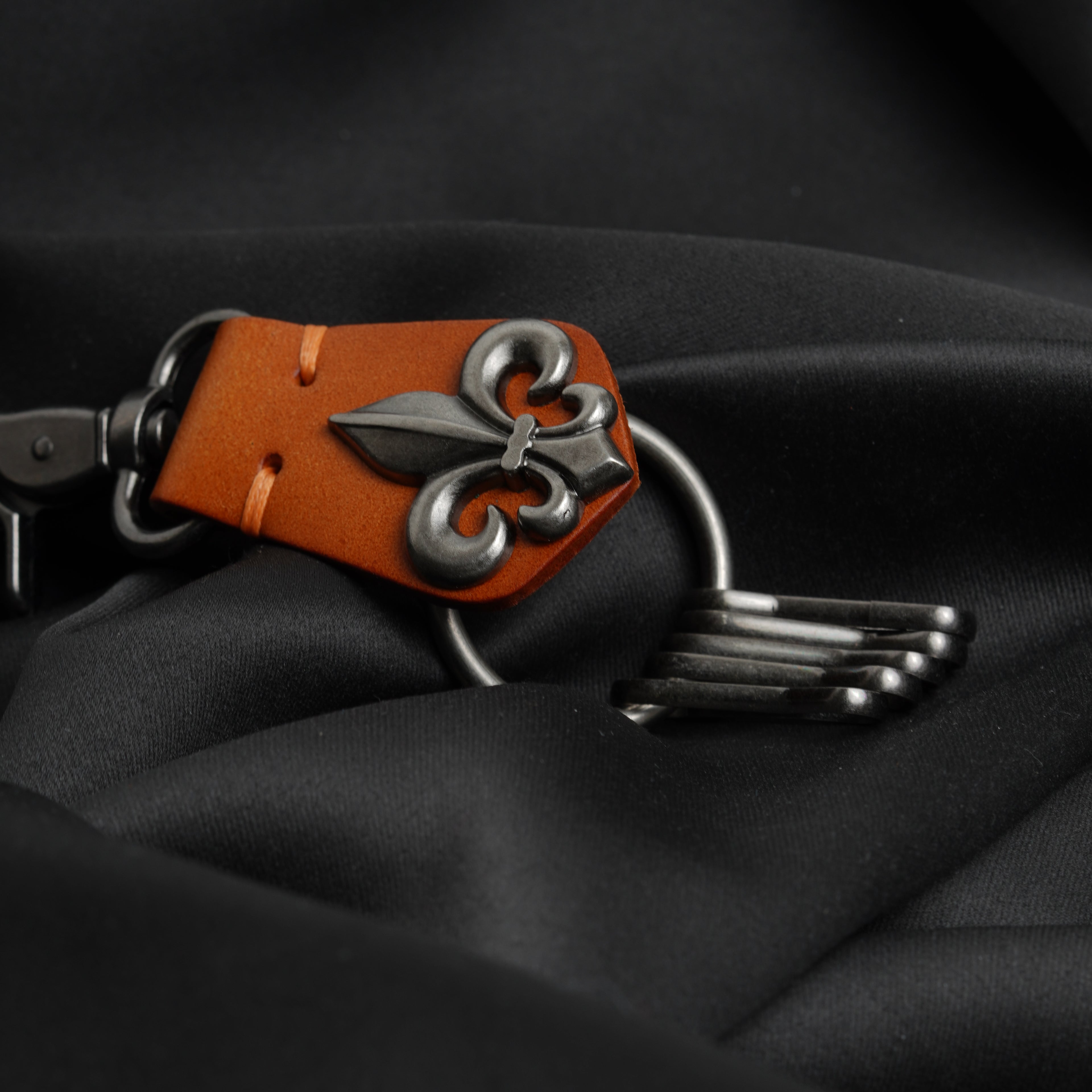 Gothic Fleur-de-lis Leather Keychain ( Burnt Orange )