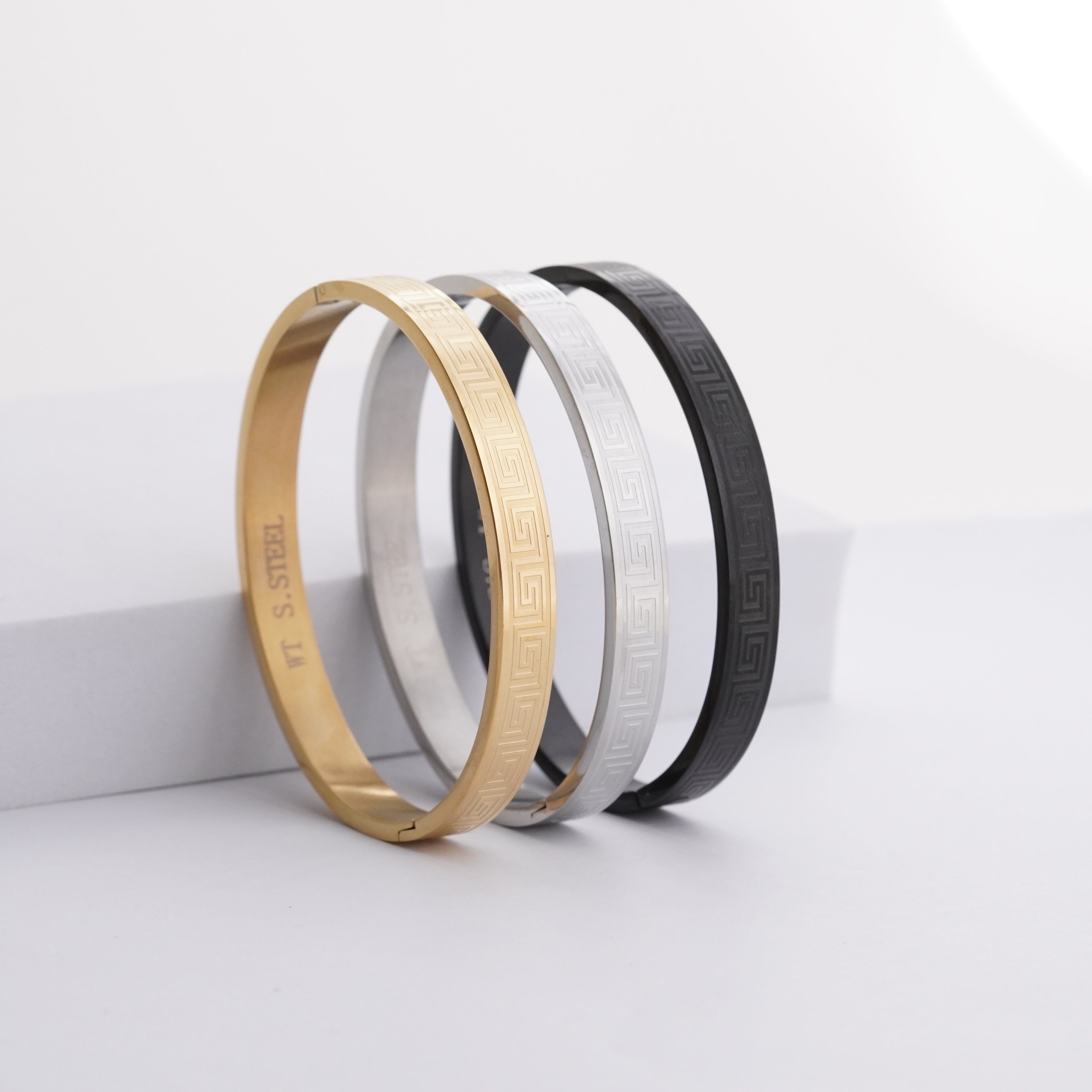 Greek Key Patterned Stainless Steel Kada