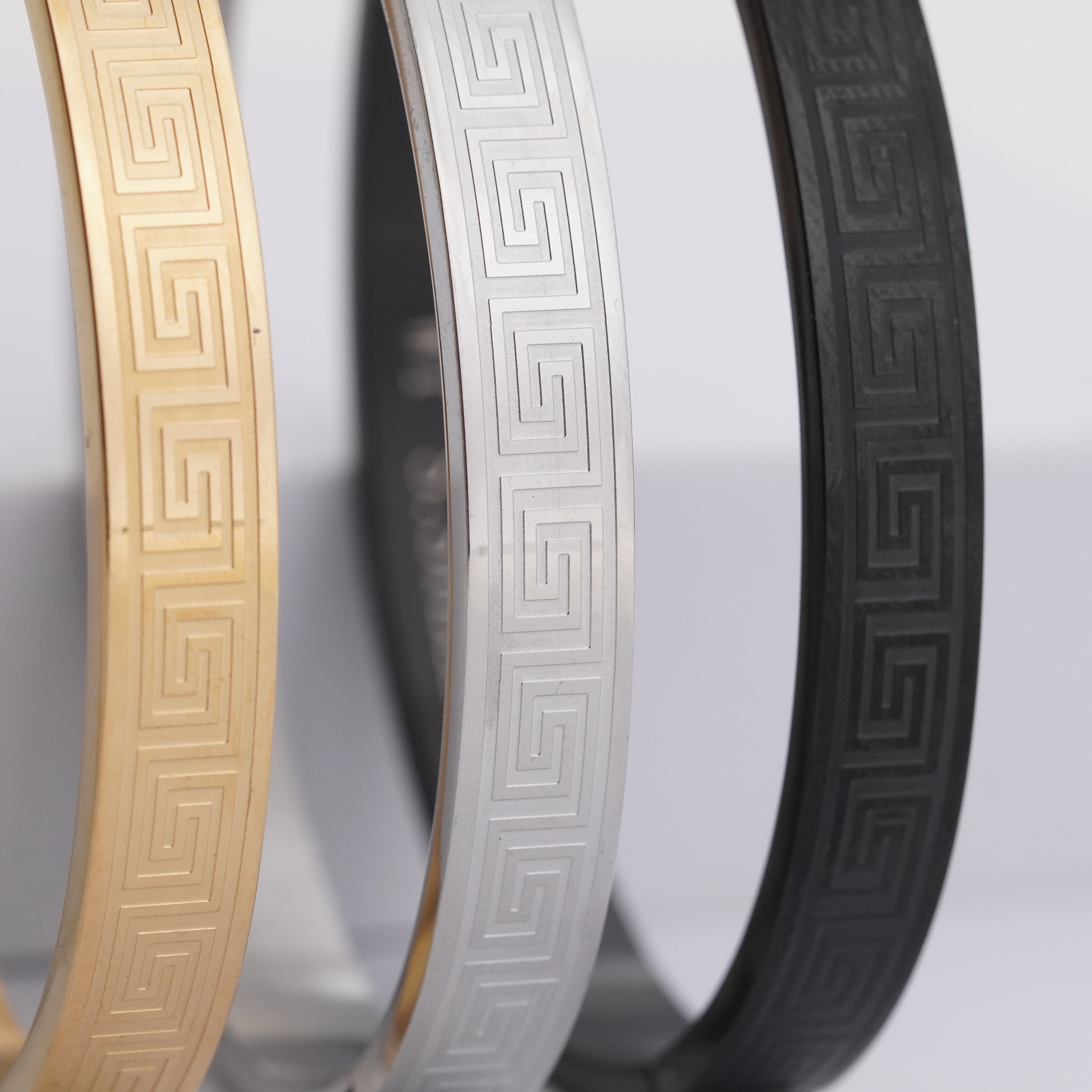 Greek Key Patterned Stainless Steel Kada