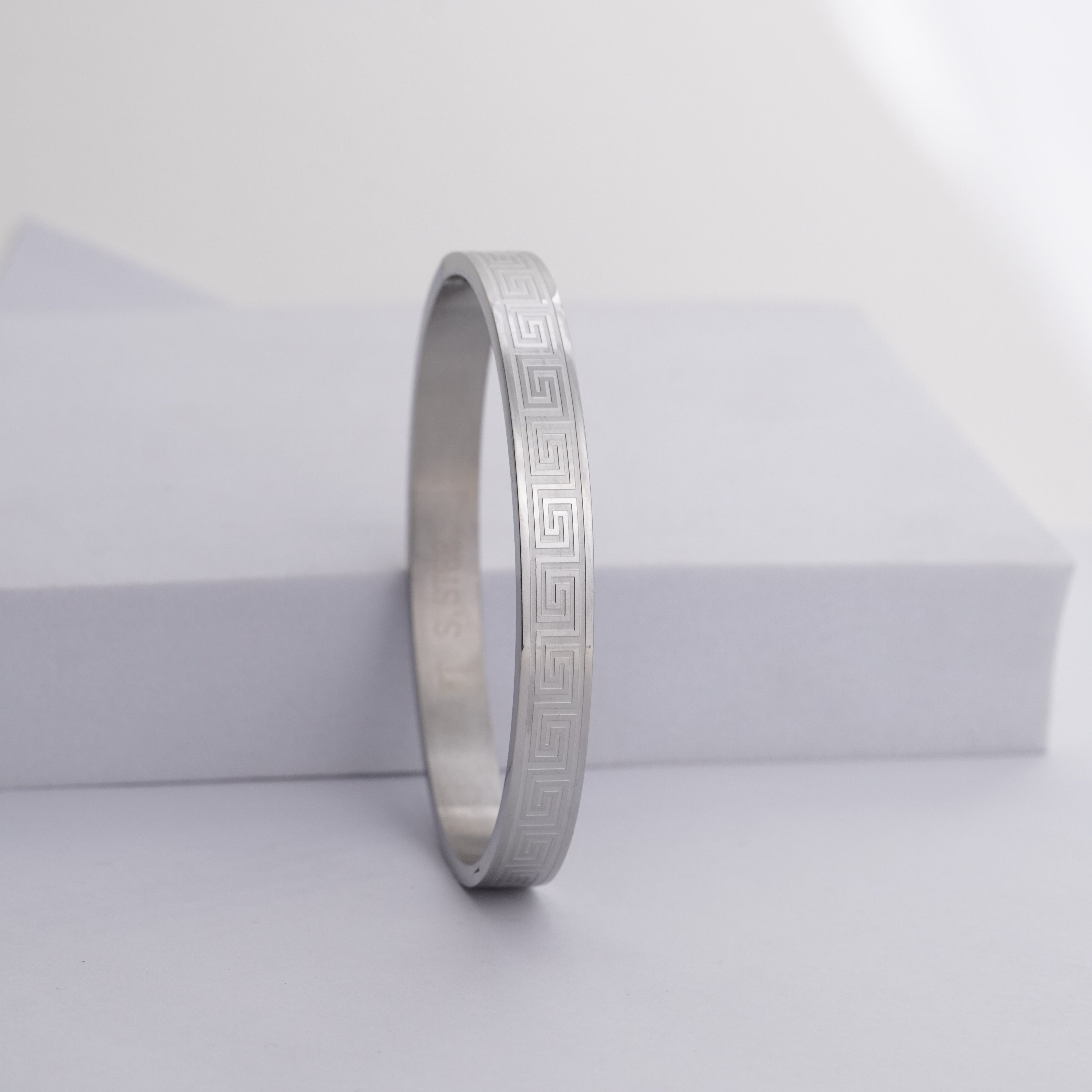 Greek Key Patterned Stainless Steel Kada