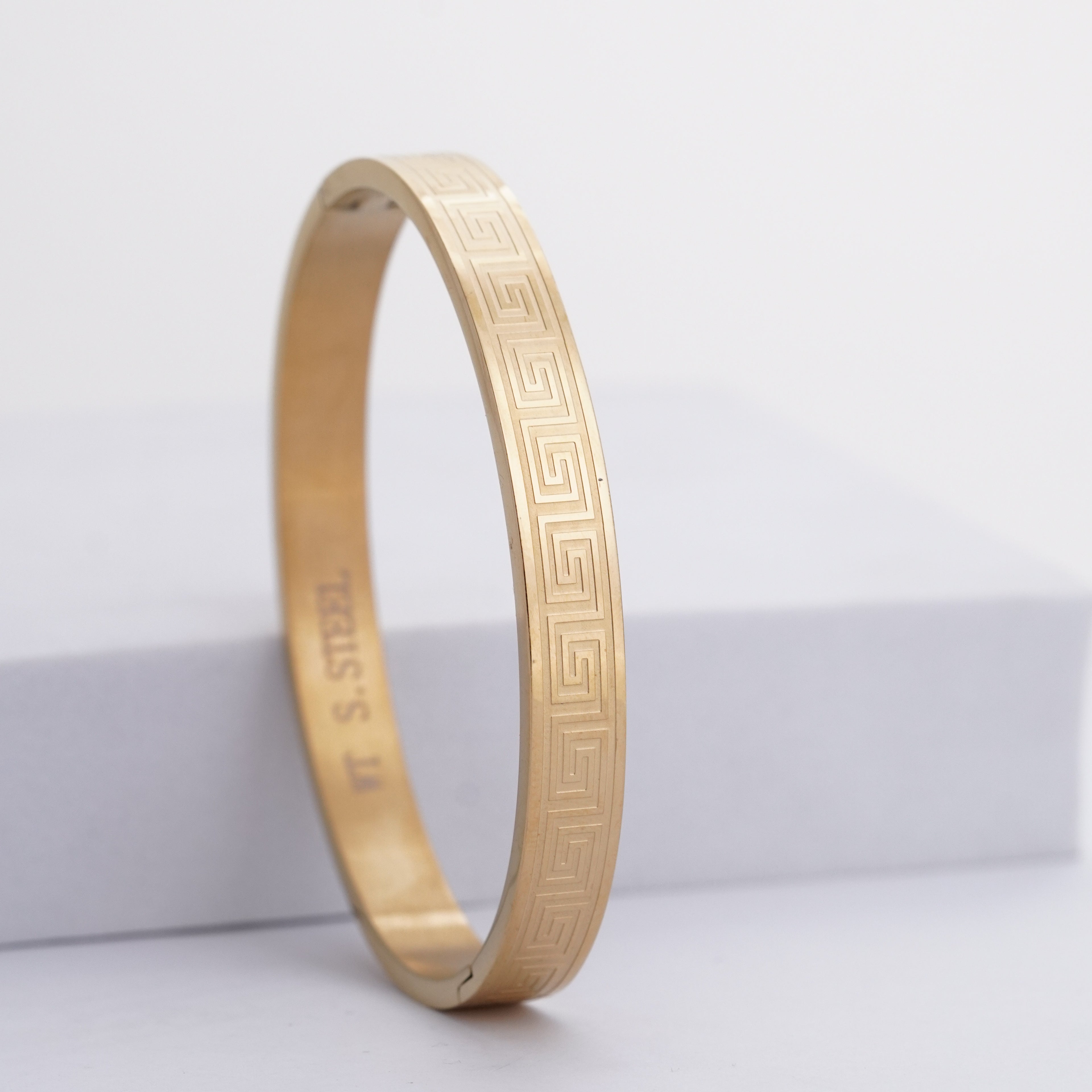 Greek Key Patterned Stainless Steel Kada