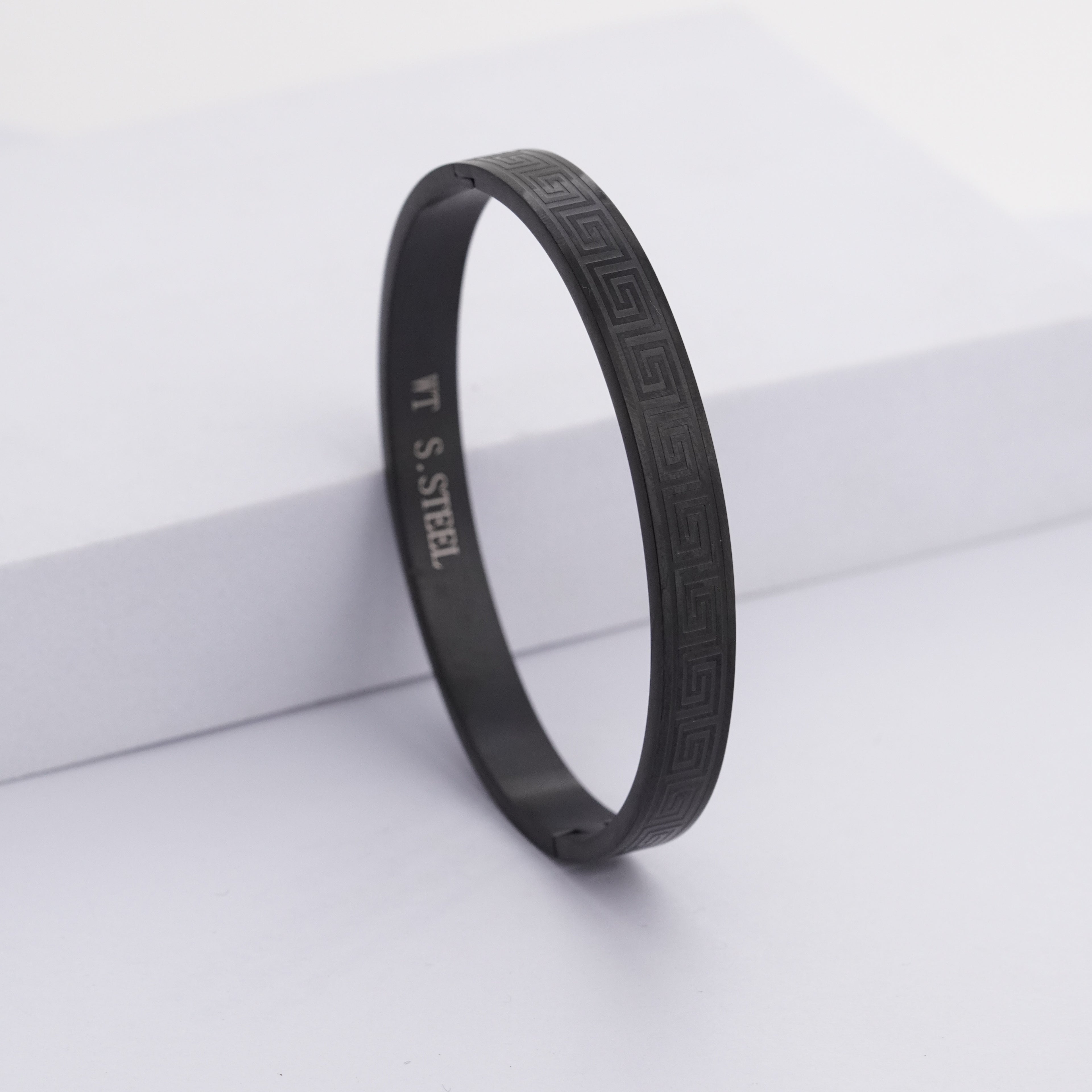 Greek Key Patterned Stainless Steel Kada