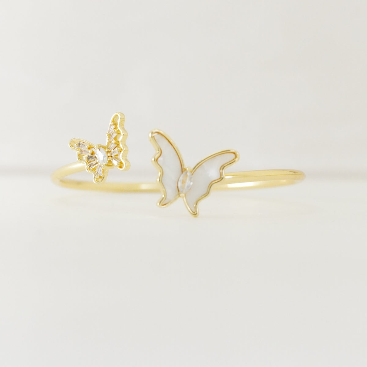 Dual Butterfly Pearl Inlay Gold Bracelet
