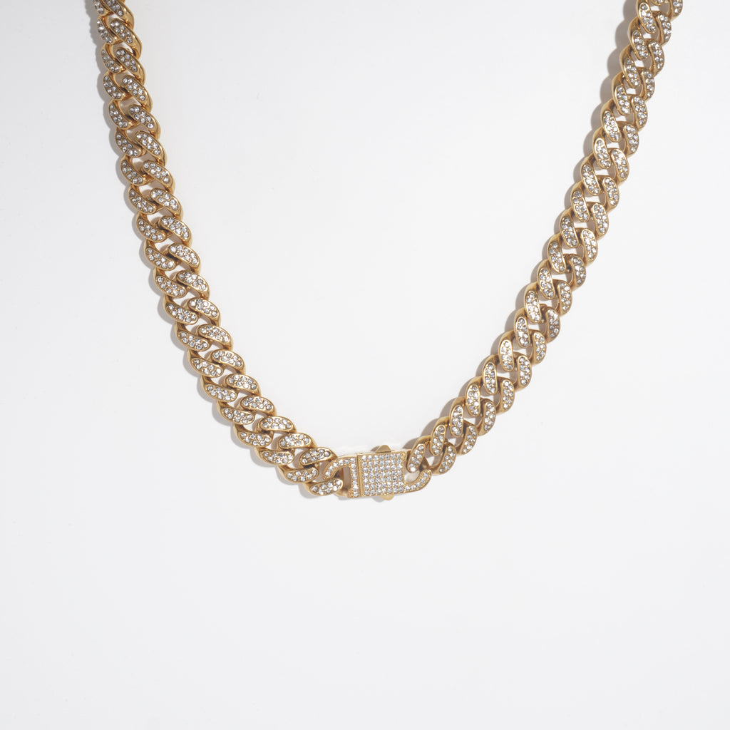 Iced-out Stainless steel Cuban link chain for men's with zirconia diamond started.