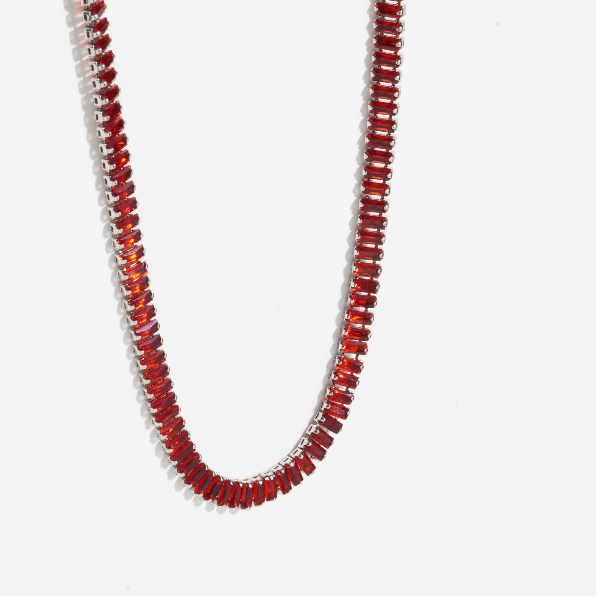 Red Diamond Silver Unisex Tennis Chain.