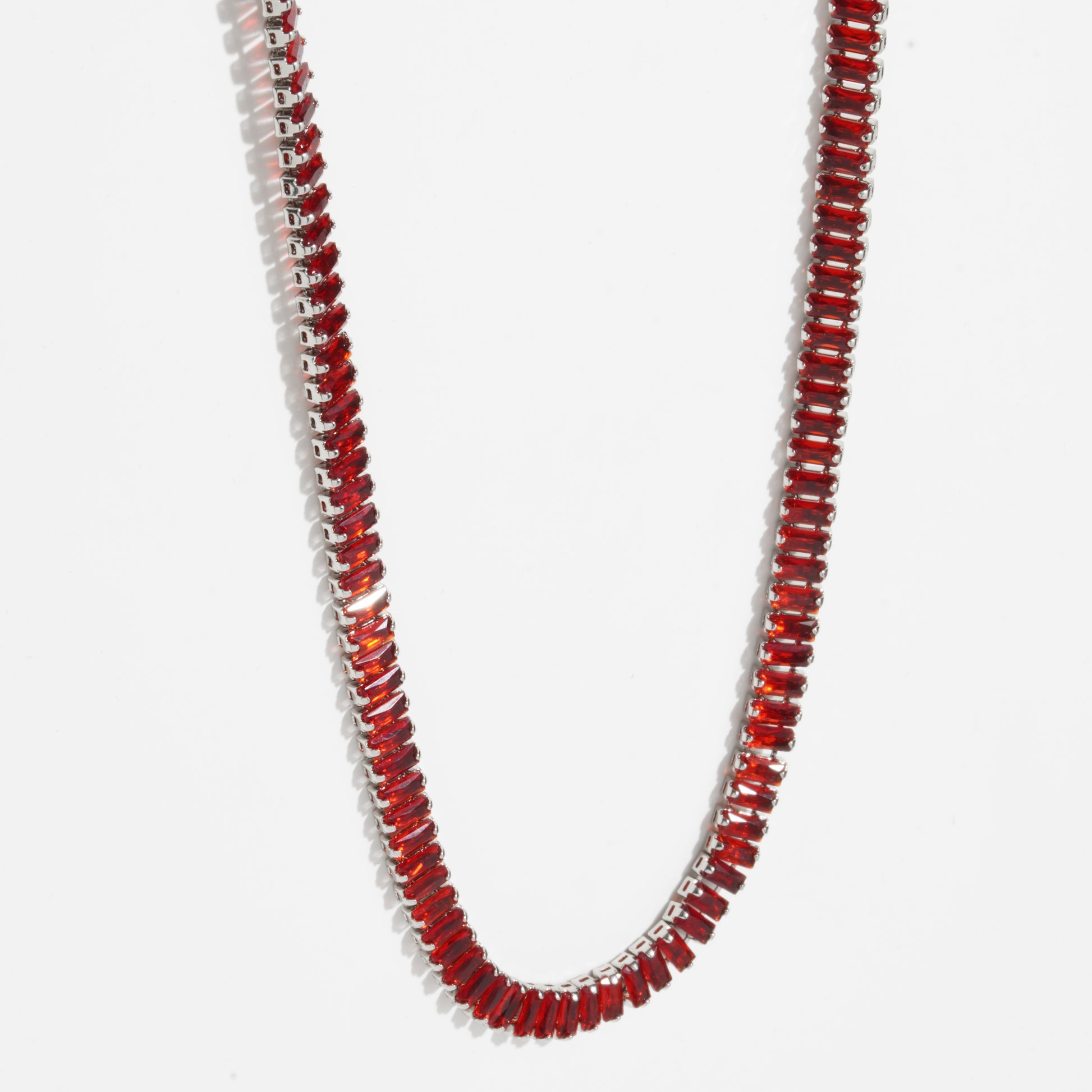 Red Diamond Silver Unisex Tennis Chain.