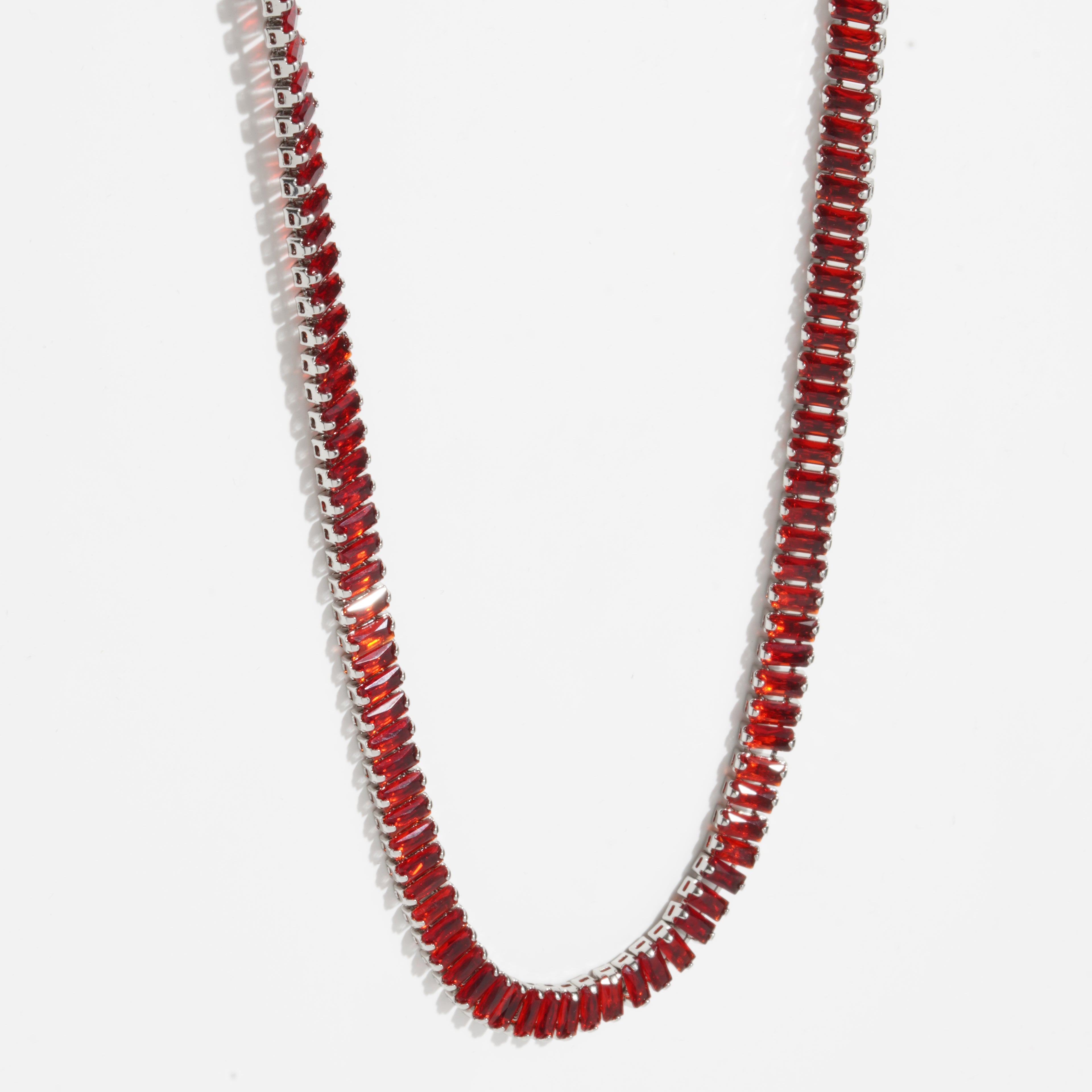 Red Diamond Silver Unisex Tennis Chain.
