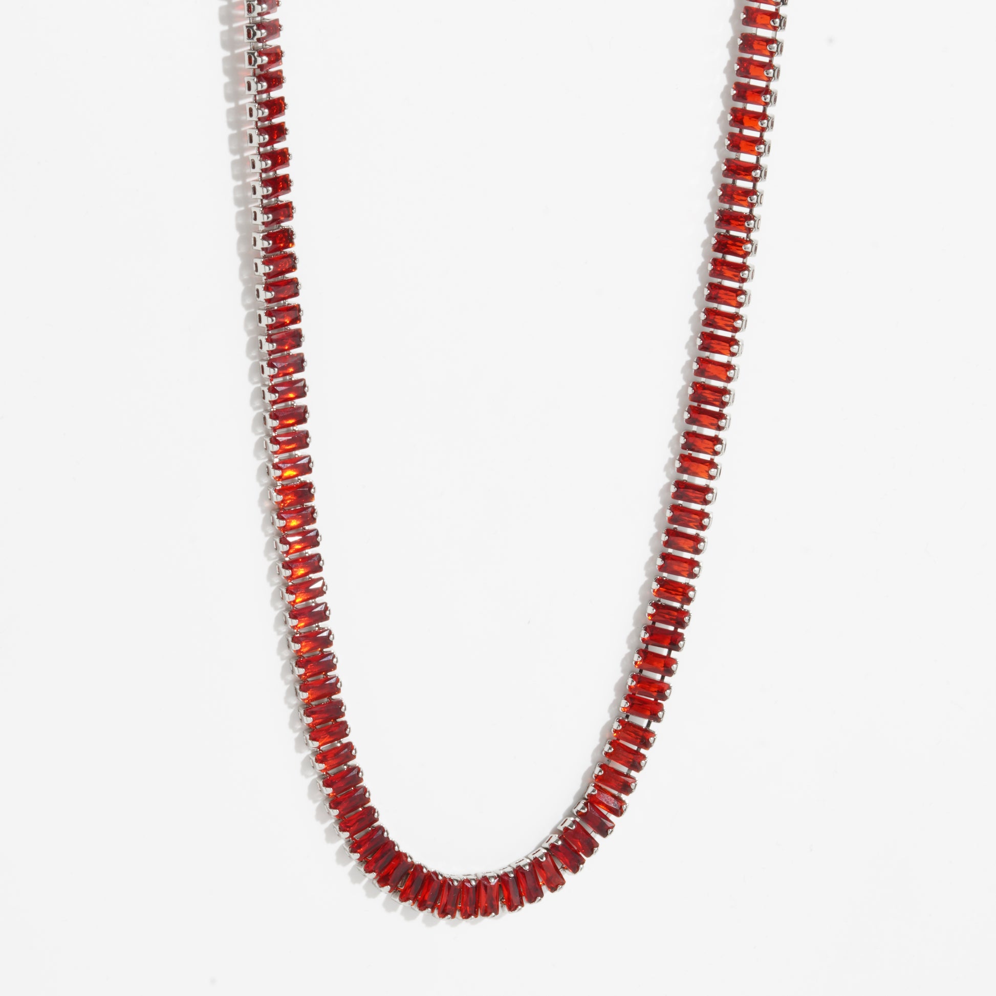 Red Diamond Silver Unisex Tennis Chain.