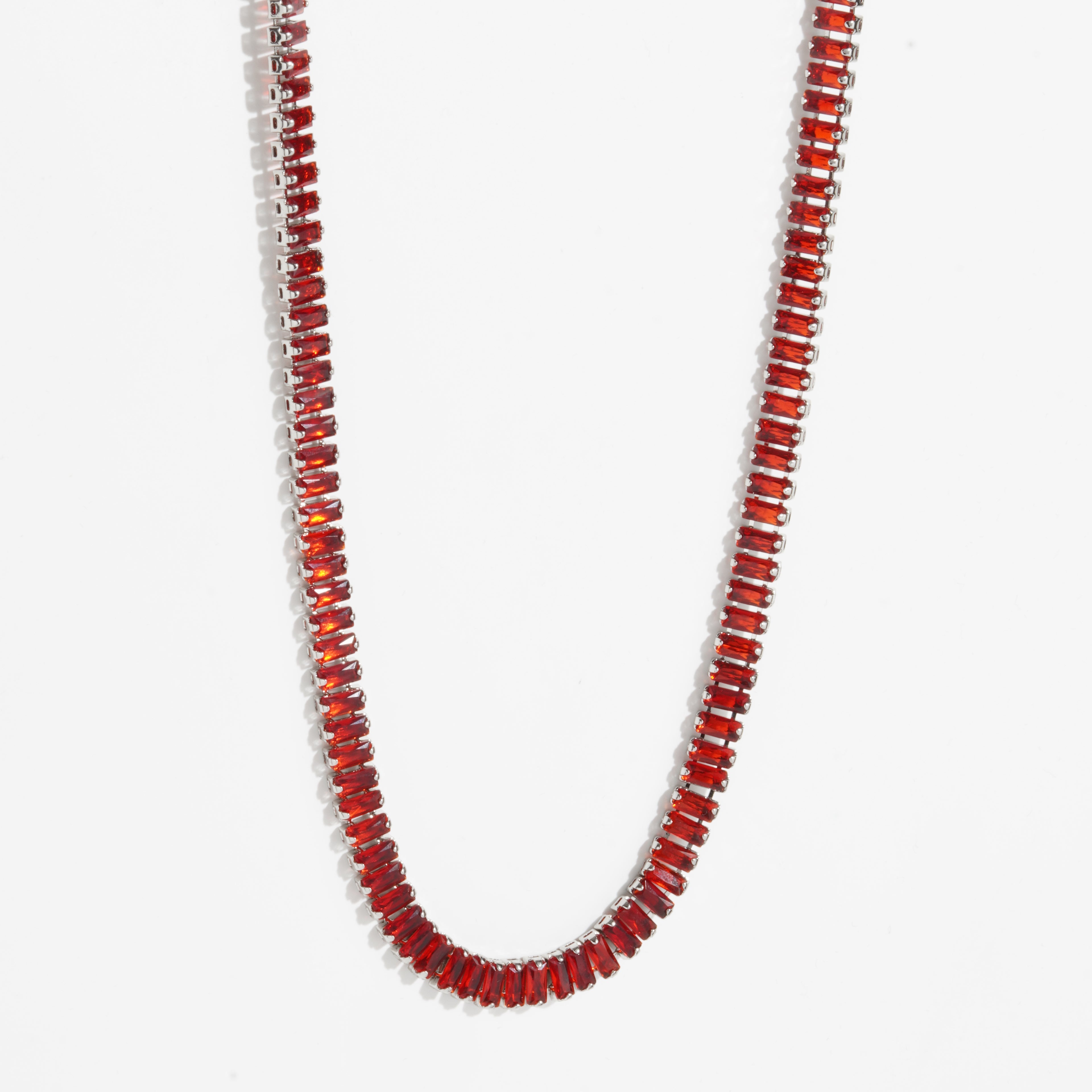Red Diamond Silver Unisex Tennis Chain.