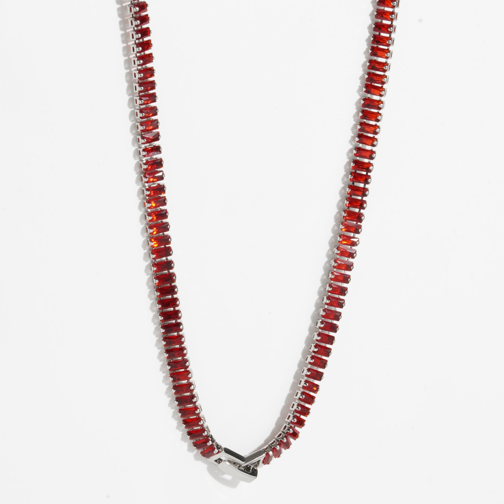 Red Diamond Silver Unisex Tennis Chain.