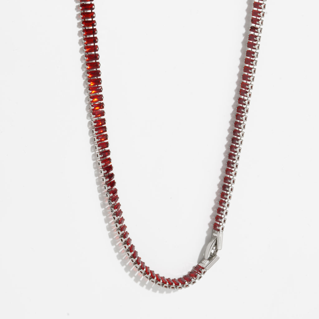 Red Diamond Silver Unisex Tennis Chain.