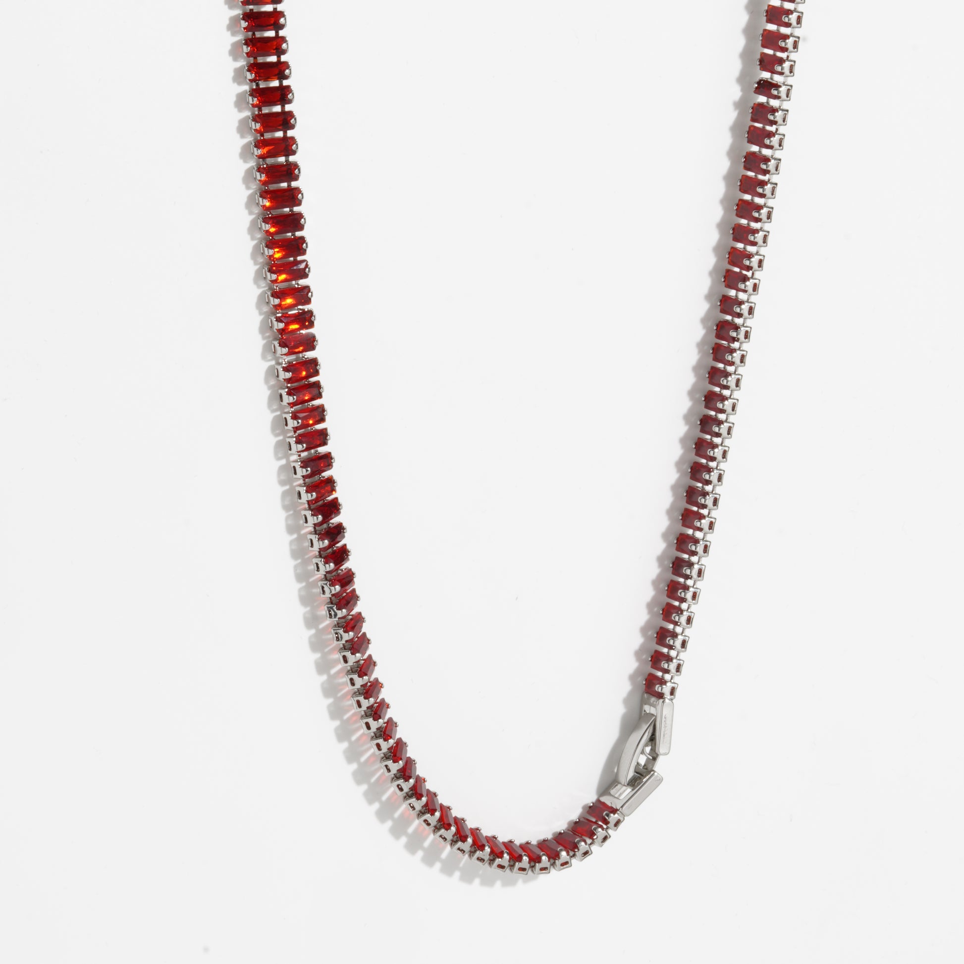 Red Diamond Silver Unisex Tennis Chain.