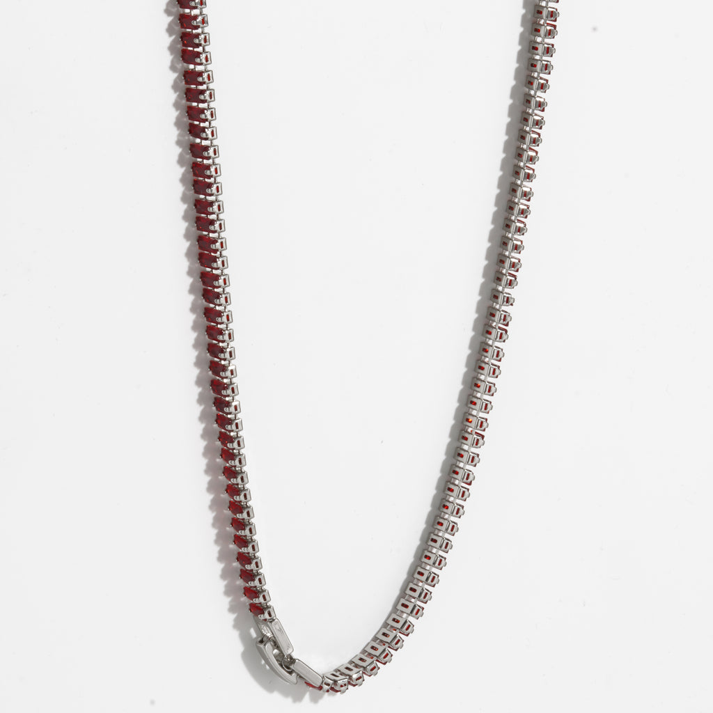 Red Diamond Silver Unisex Tennis Chain.
